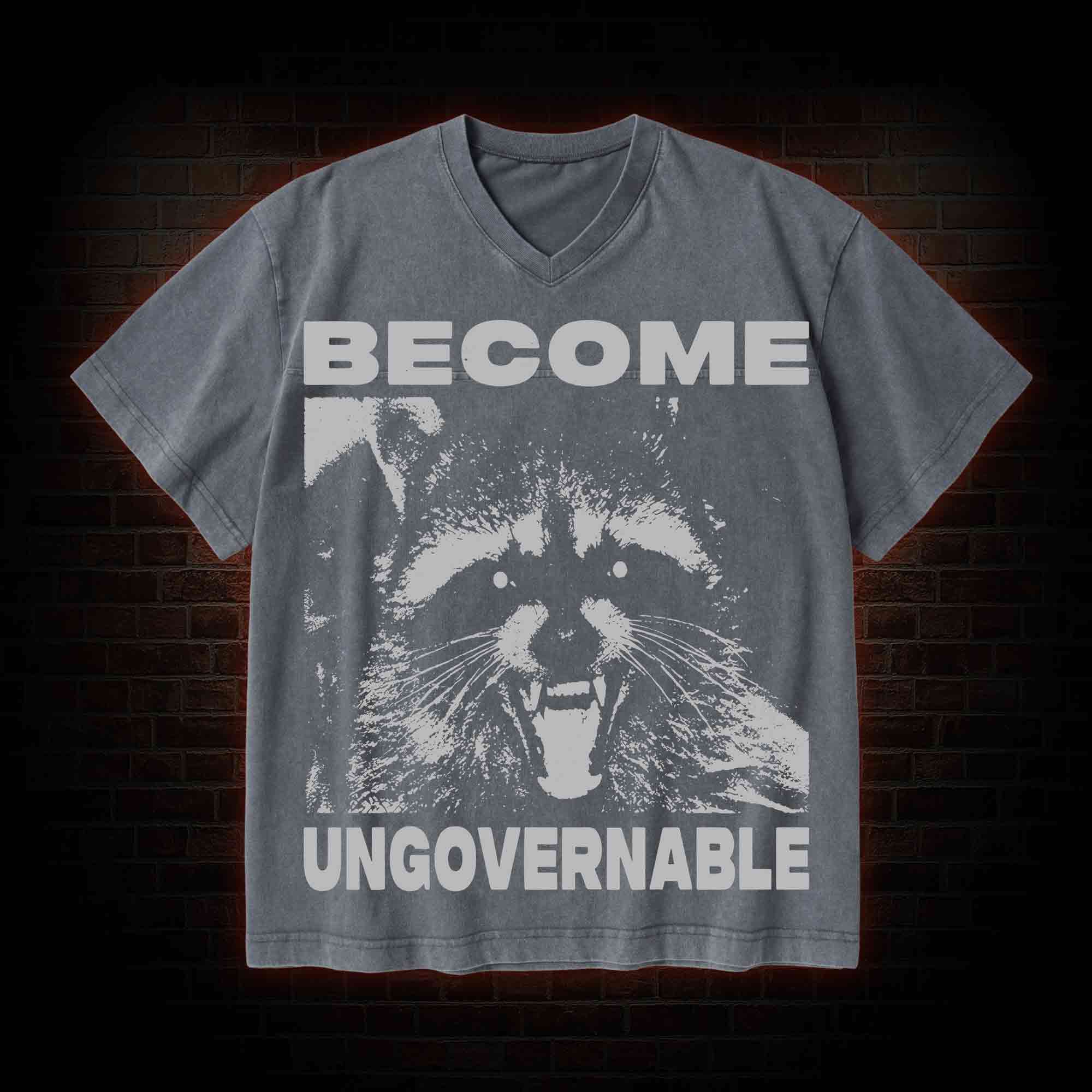 Become Ungovernable V-Neck Streetwear Washed T-shirt