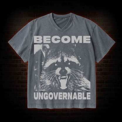 Become Ungovernable V-Neck Streetwear Washed T-shirt