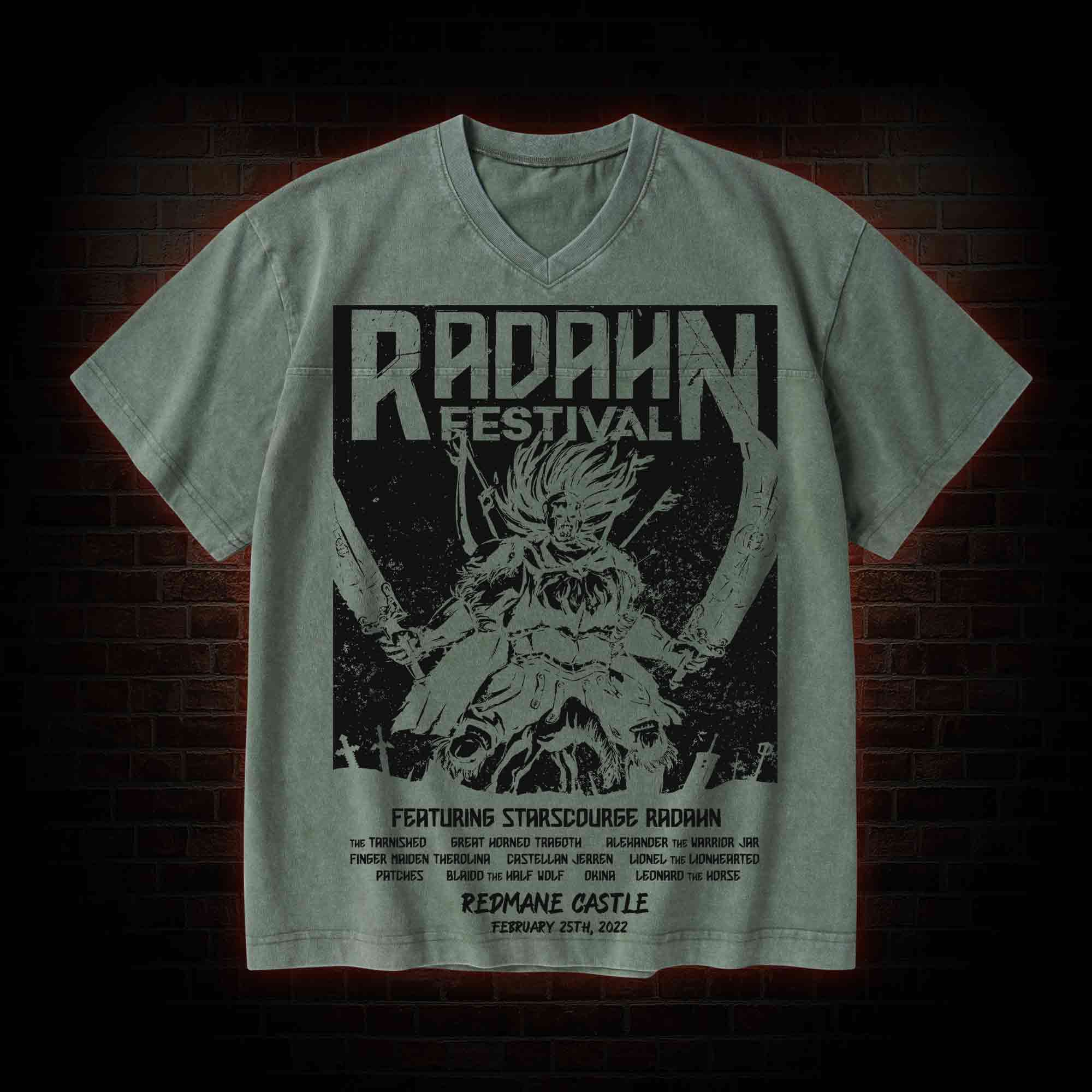 Radahn Festival V-Neck Streetwear Washed T-shirt
