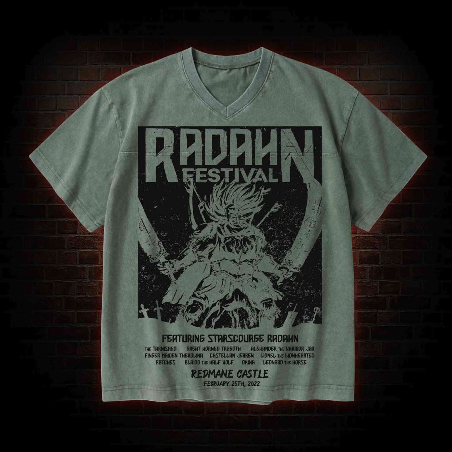Radahn Festival V-Neck Streetwear Washed T-shirt