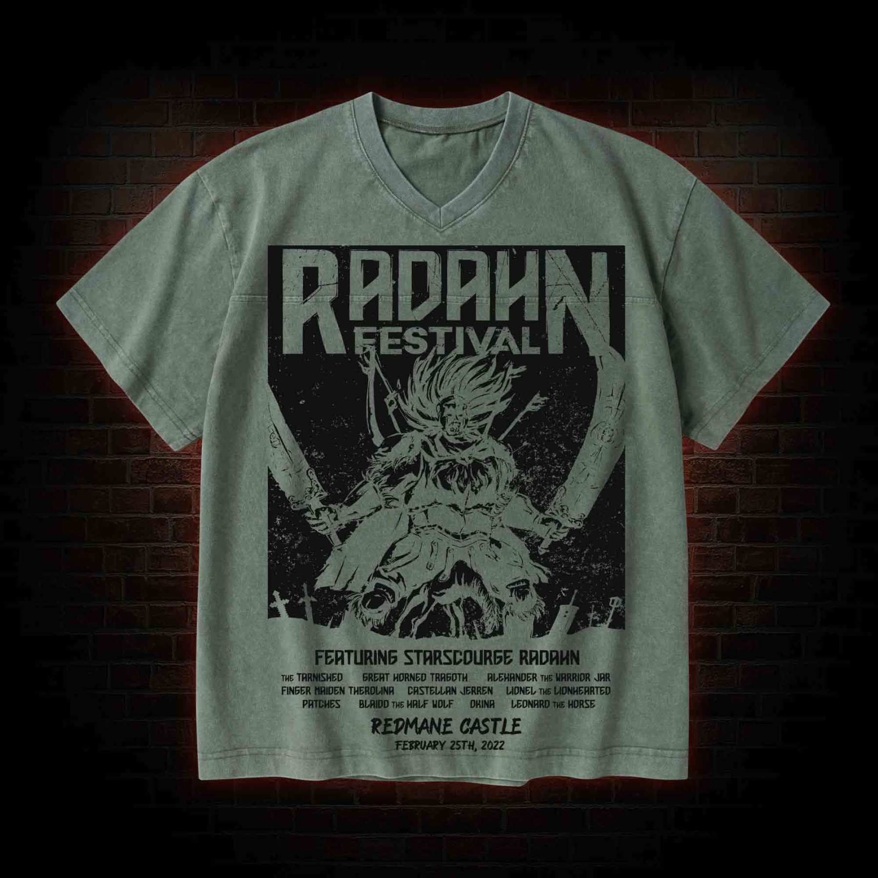 Radahn Festival V-Neck Streetwear Washed T-shirt