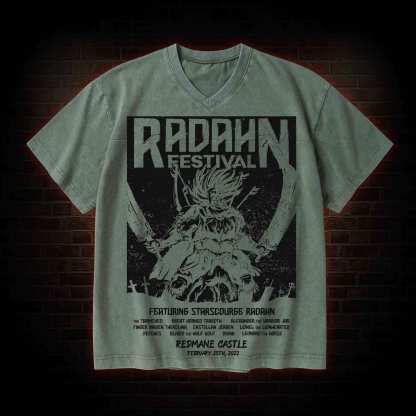 Radahn Festival V-Neck Streetwear Washed T-shirt