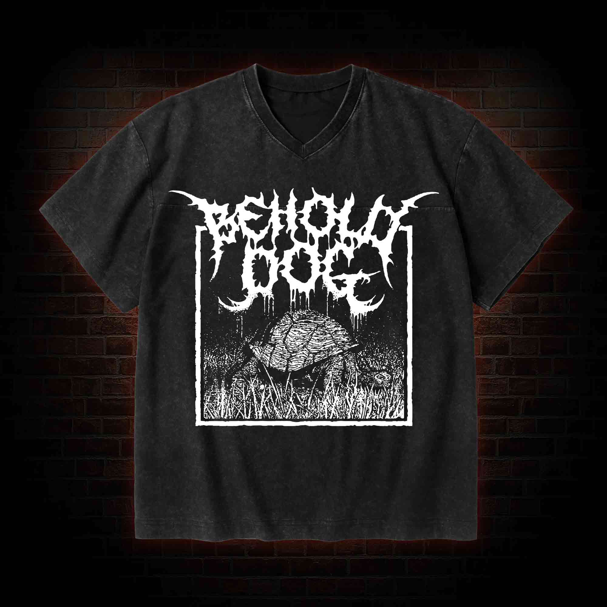 Behold Dog V-Neck Streetwear Washed T-shirt