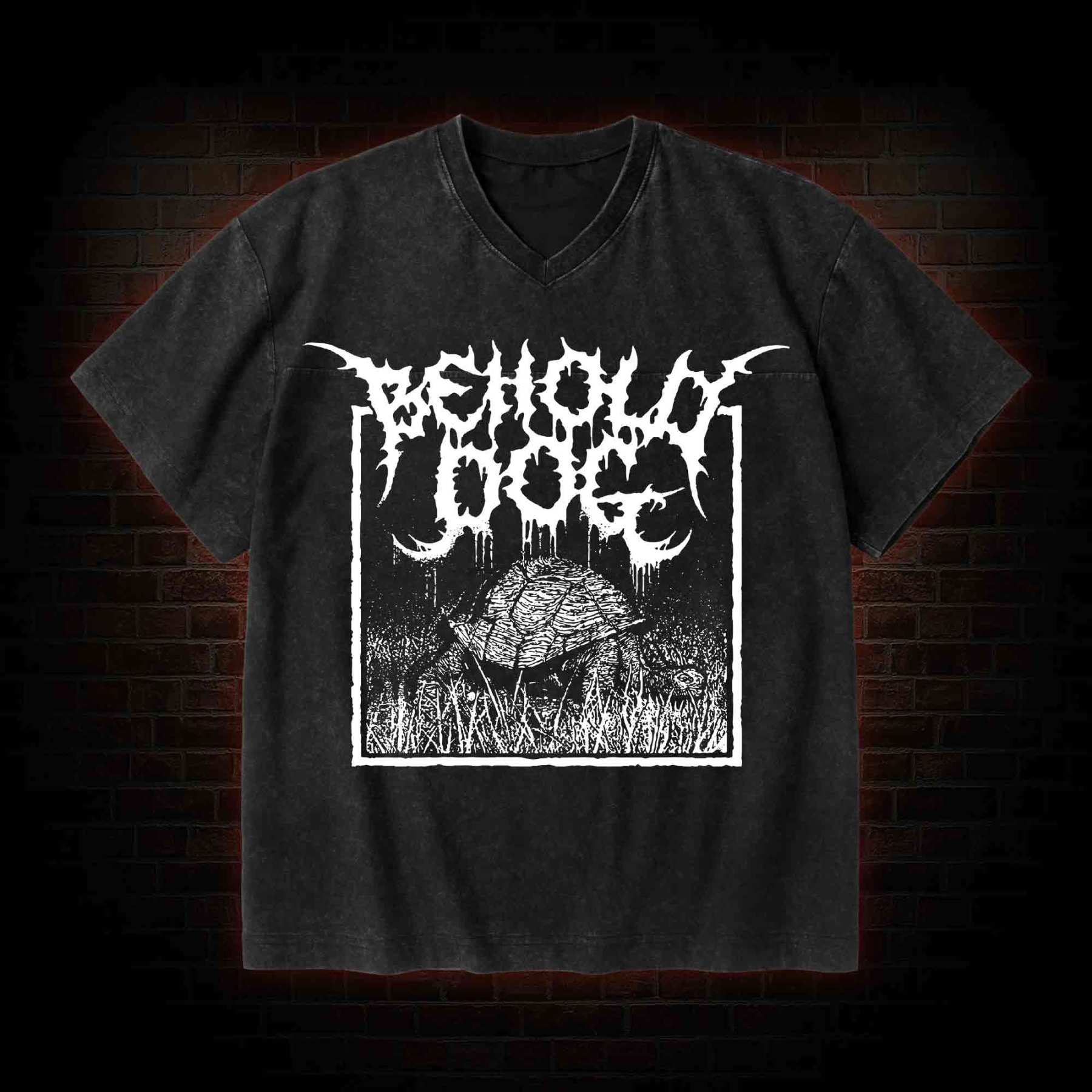 Behold Dog V-Neck Streetwear Washed T-shirt