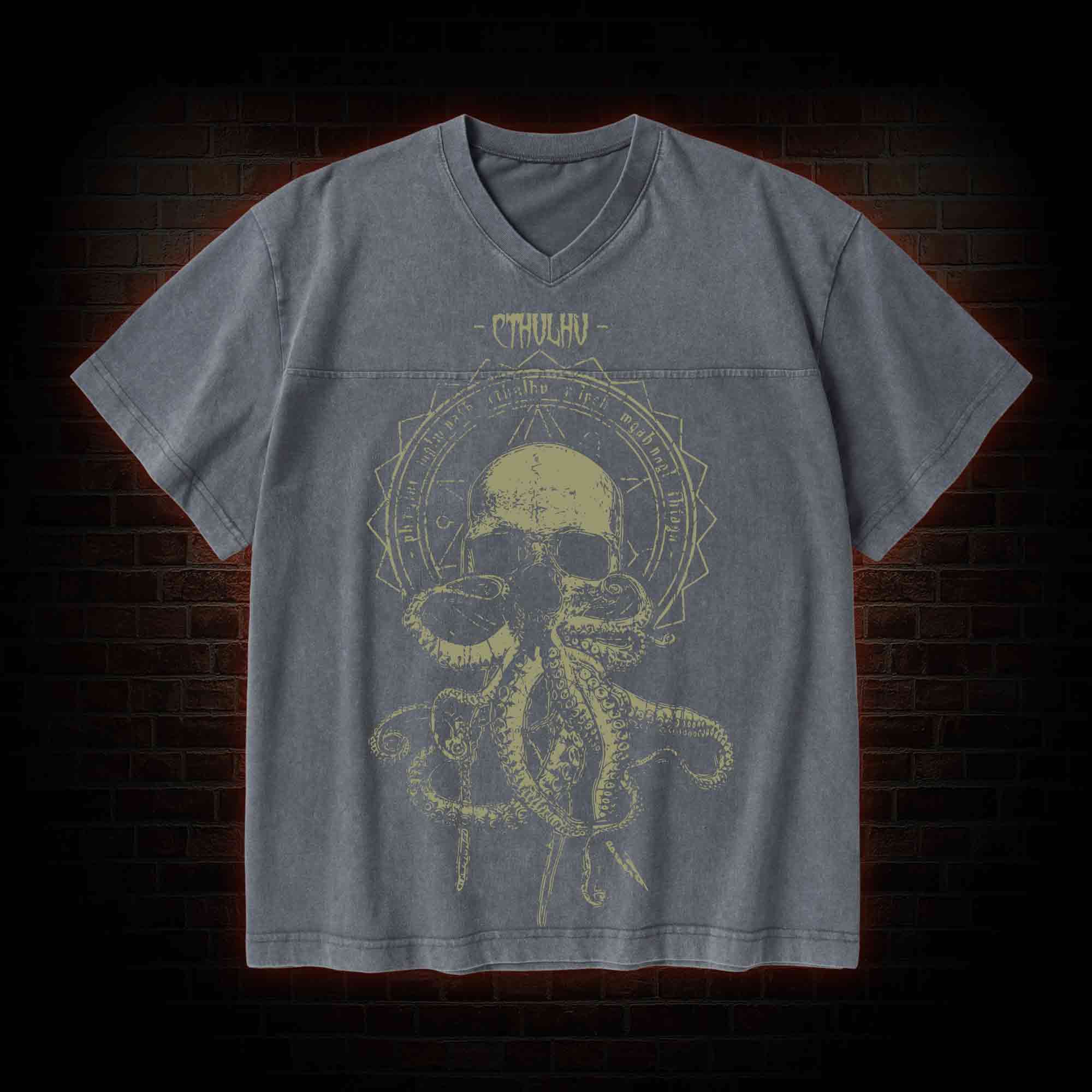 Call of Cthulhu Horror V-Neck Streetwear Washed T-shirt