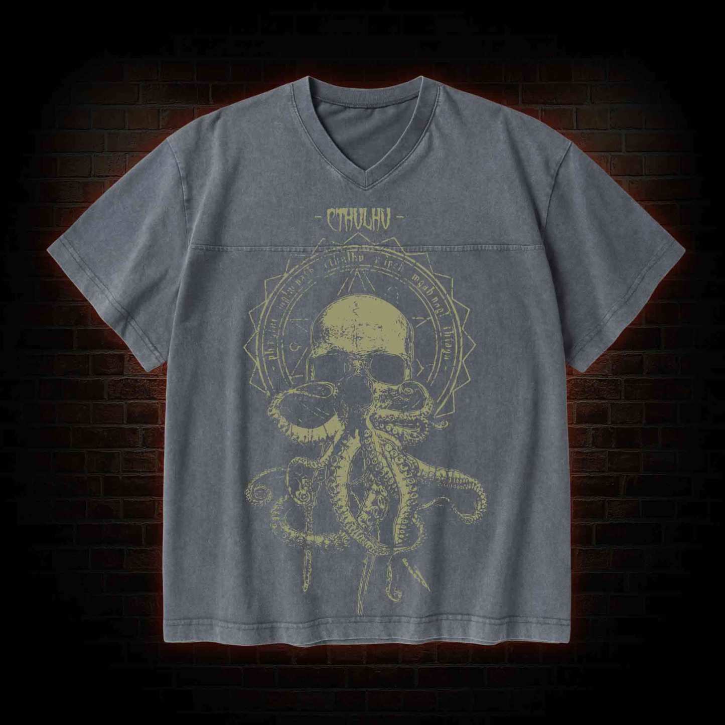 Call of Cthulhu Horror V-Neck Streetwear Washed T-shirt