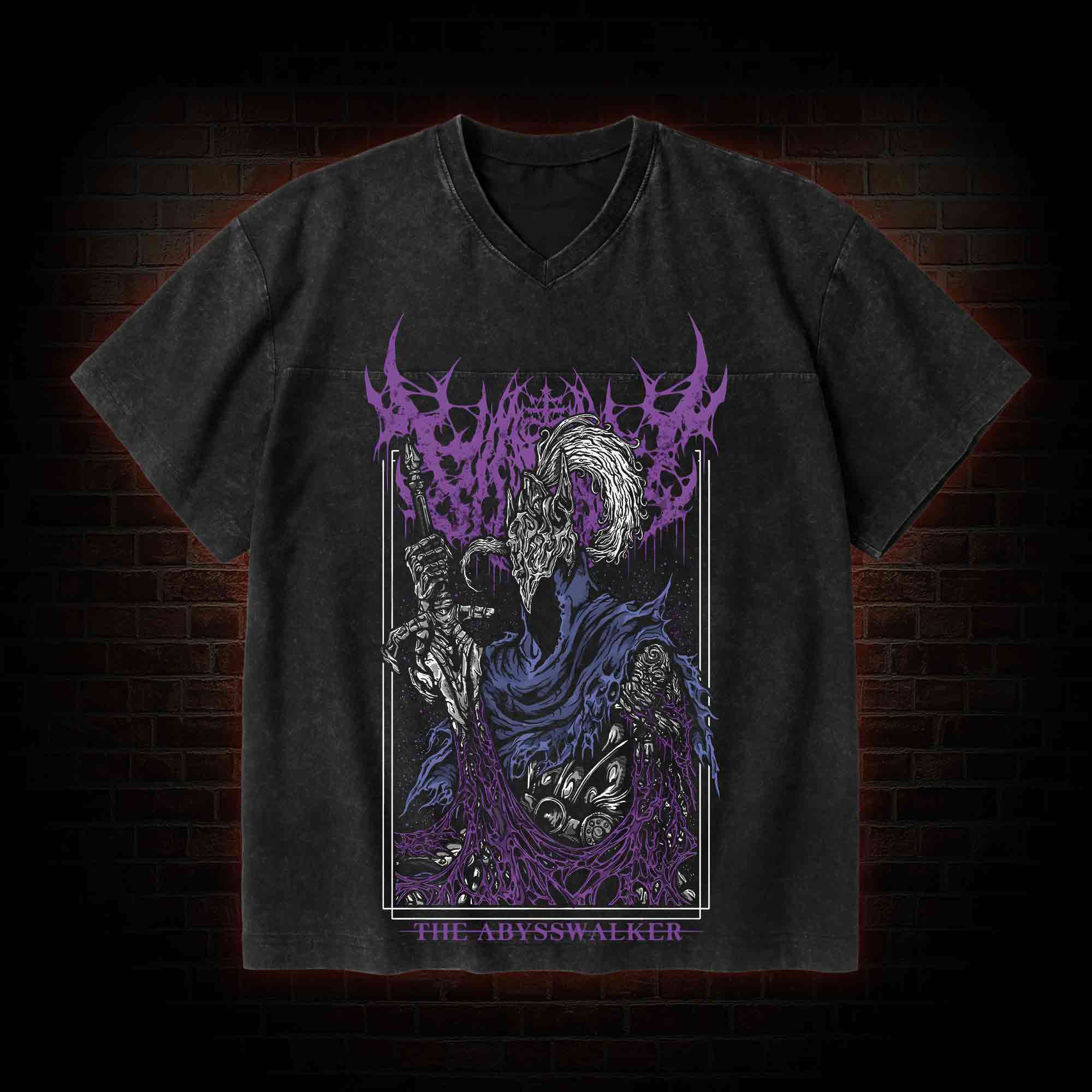 Into the Abyss V-Neck Streetwear Washed T-shirt