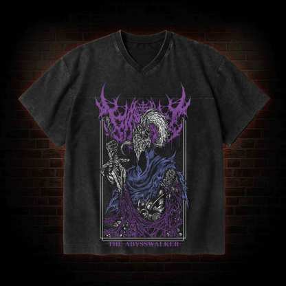 Into the Abyss V-Neck Streetwear Washed T-shirt
