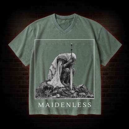 Maidenless V-Neck Streetwear Washed T-shirt