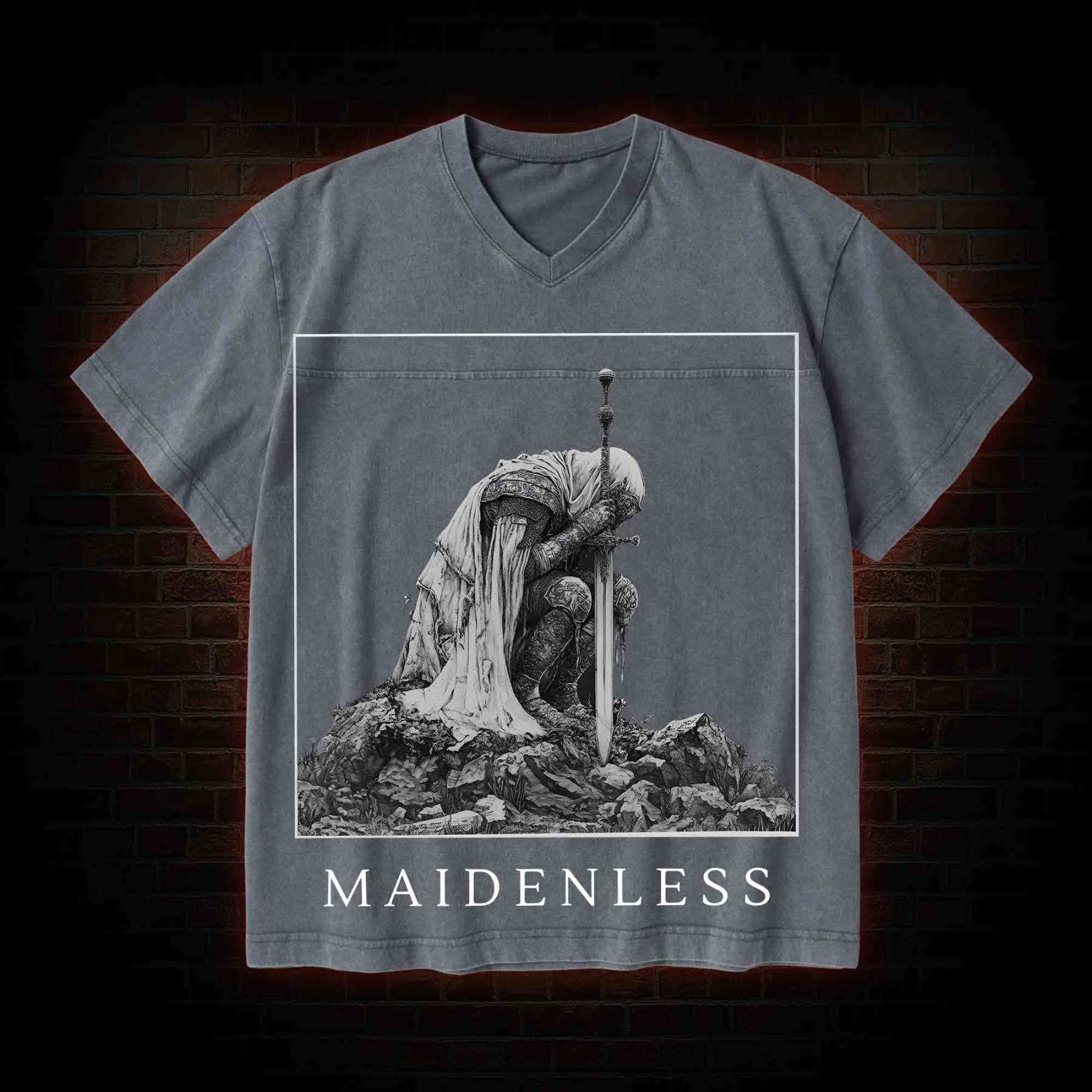 Maidenless V-Neck Streetwear Washed T-shirt