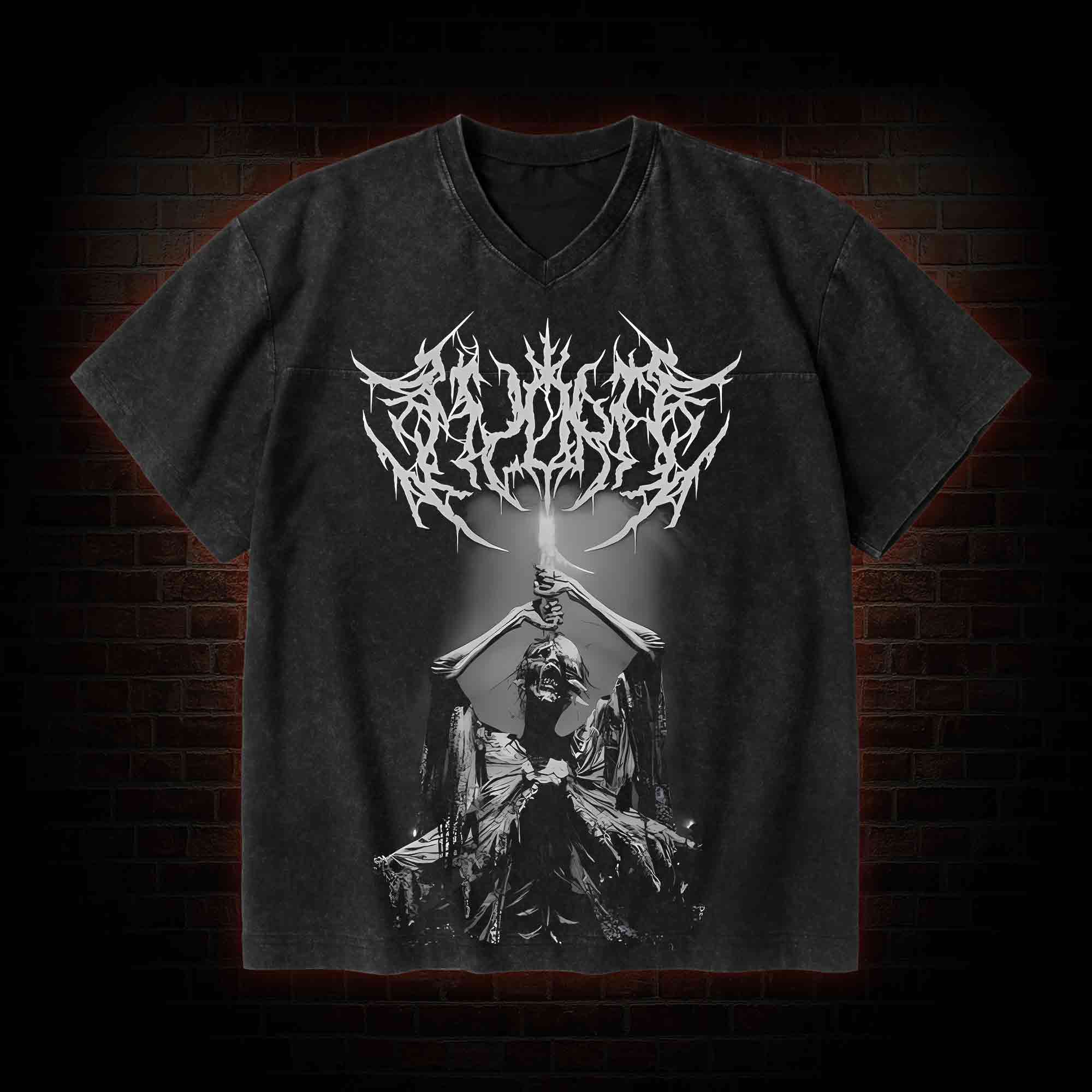 Forgive Me V-Neck Streetwear Washed T-shirt