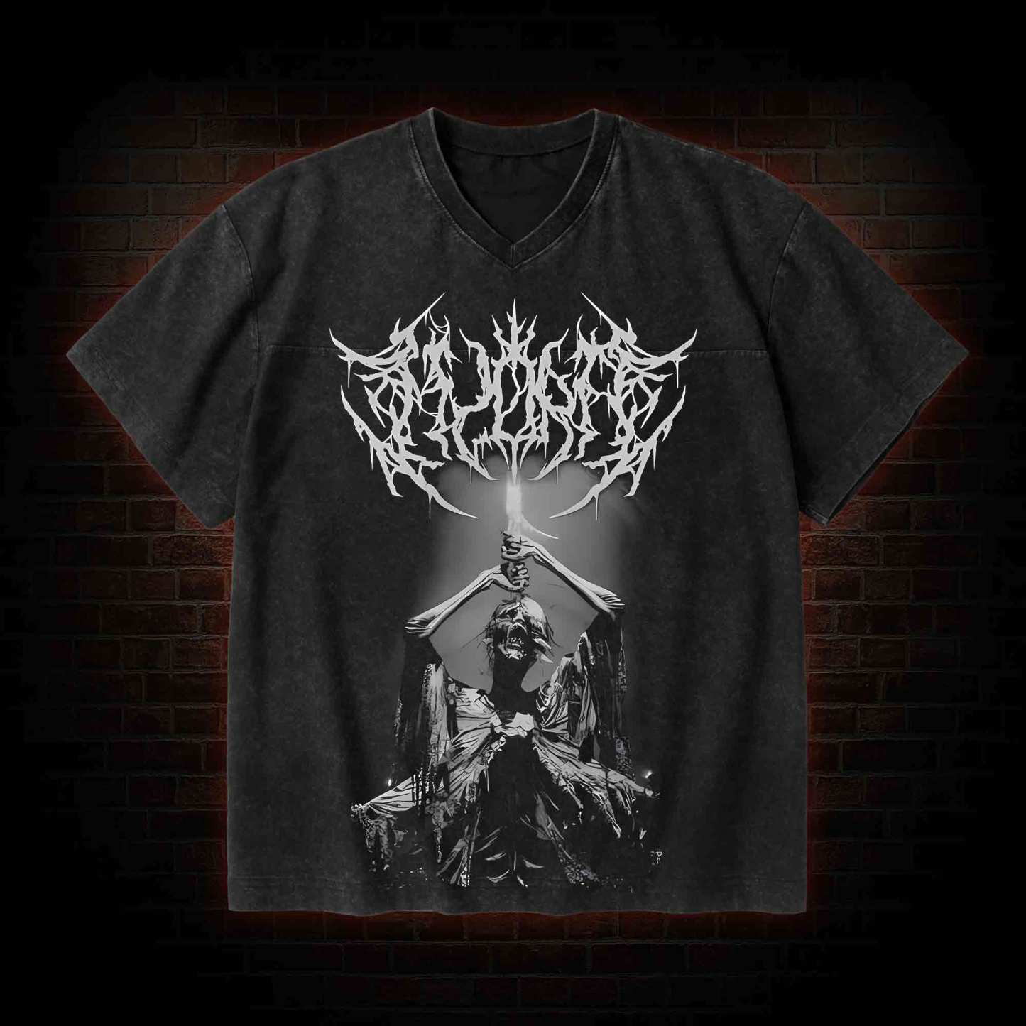 Forgive Me V-Neck Streetwear Washed T-shirt