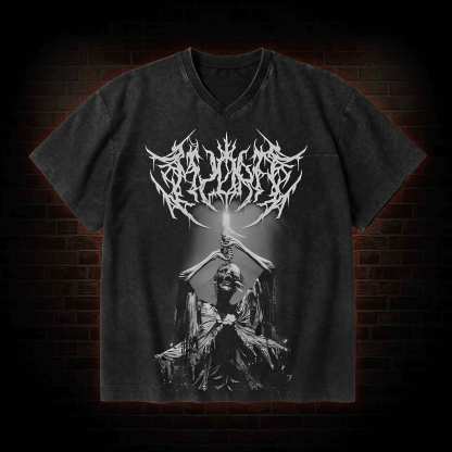 Forgive Me V-Neck Streetwear Washed T-shirt