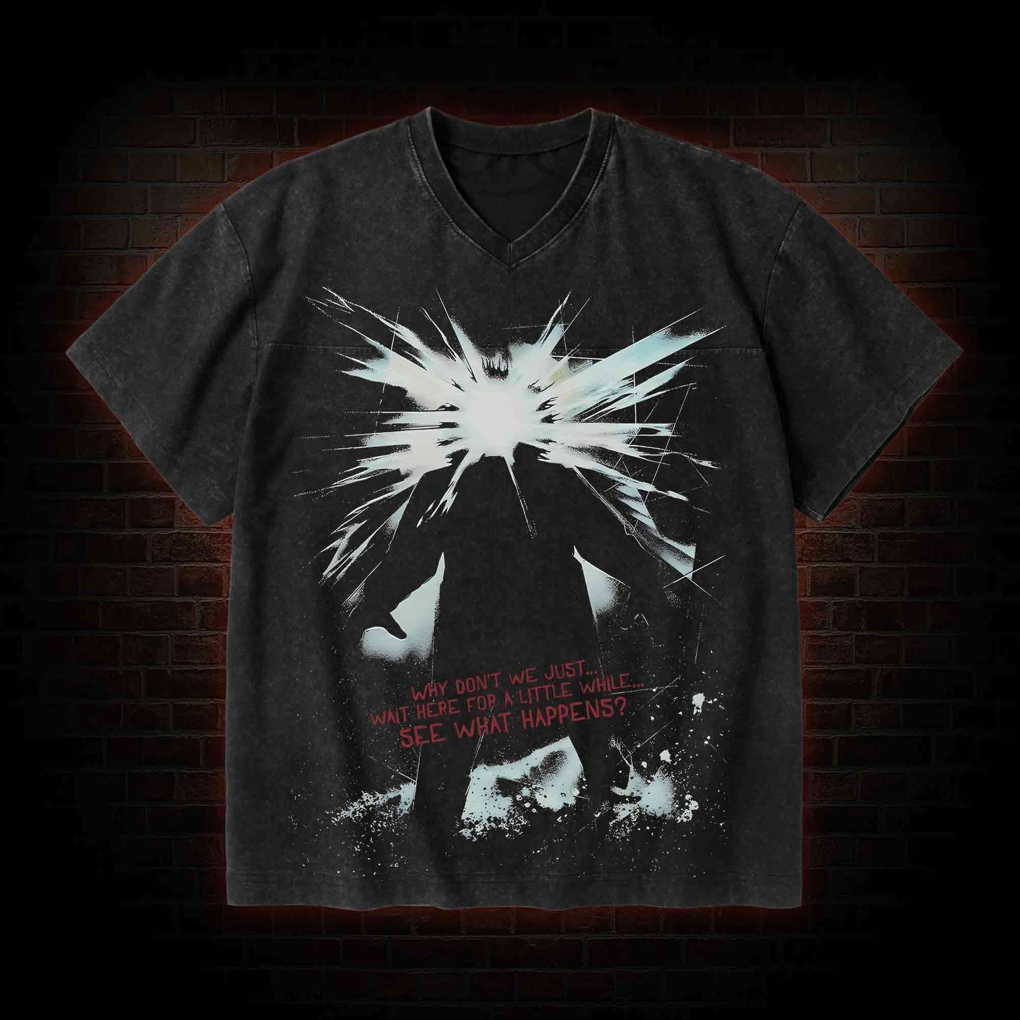 Retro The Thing V-Neck Streetwear Washed T-shirt
