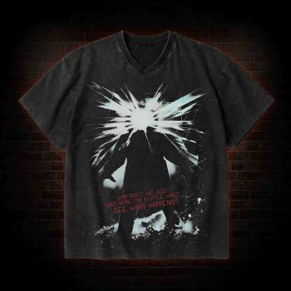 Retro The Thing V-Neck Streetwear Washed T-shirt