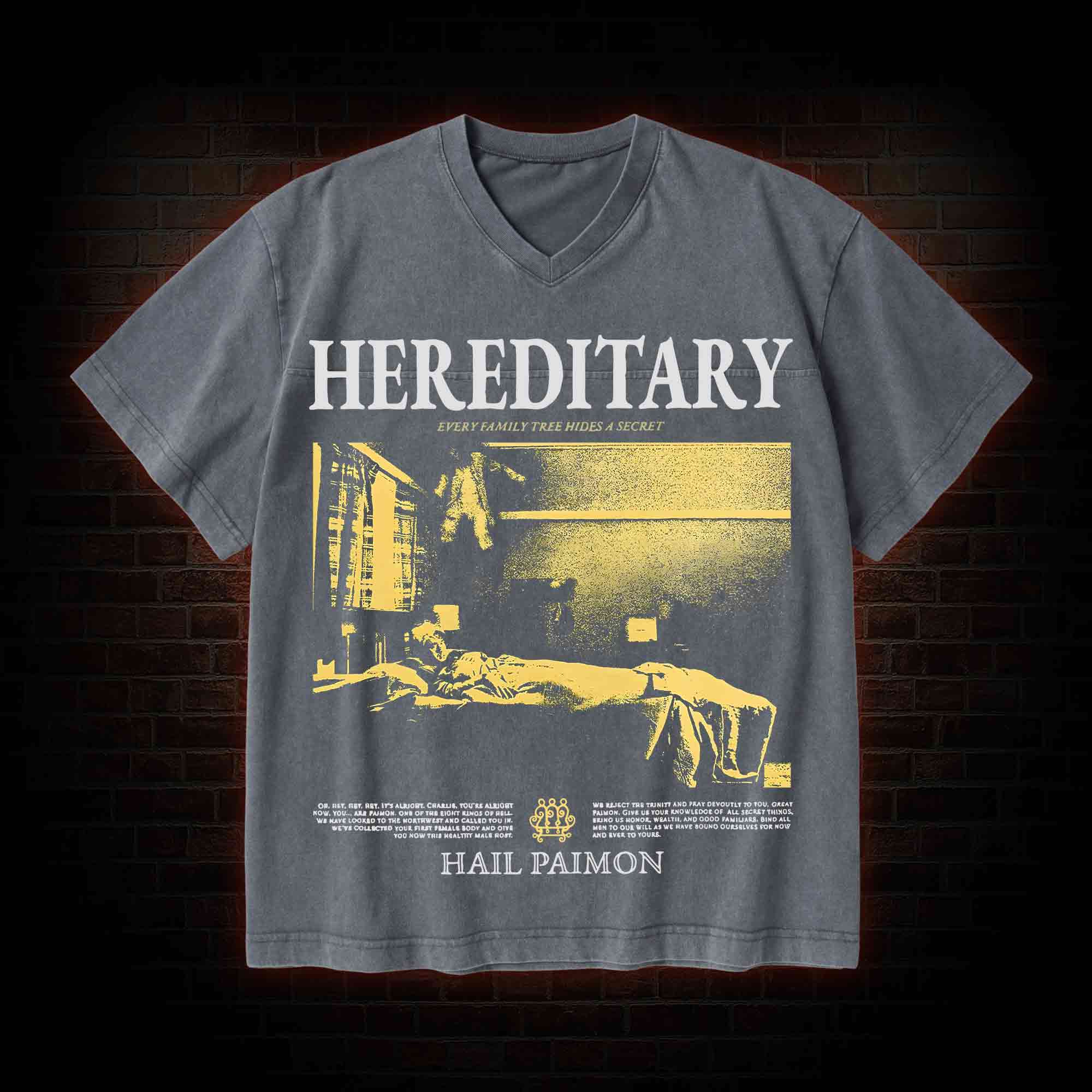 Retro The Thing V-Neck Streetwear Washed T-shirt