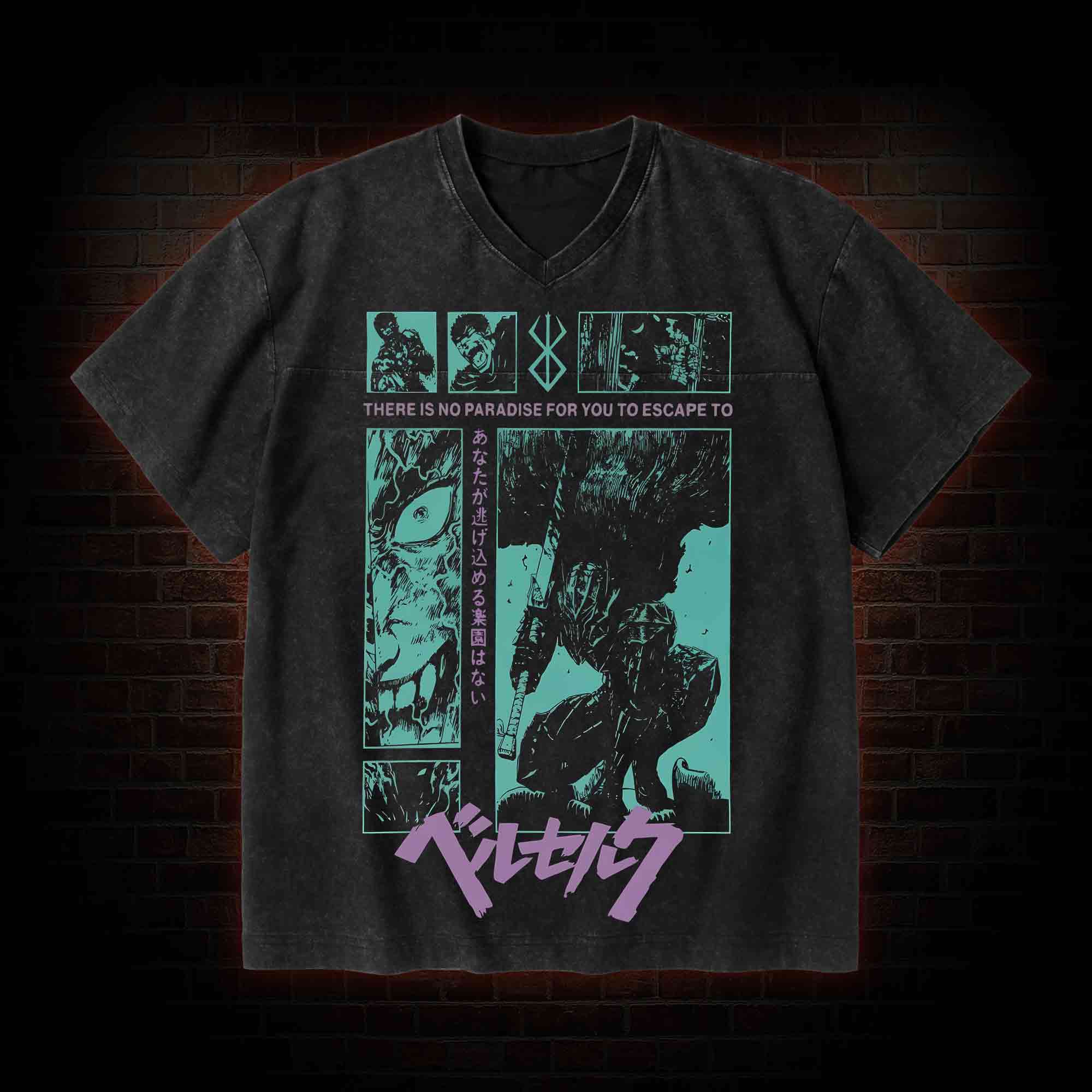 Struggler's Arm V-Neck Streetwear Washed T-shirt