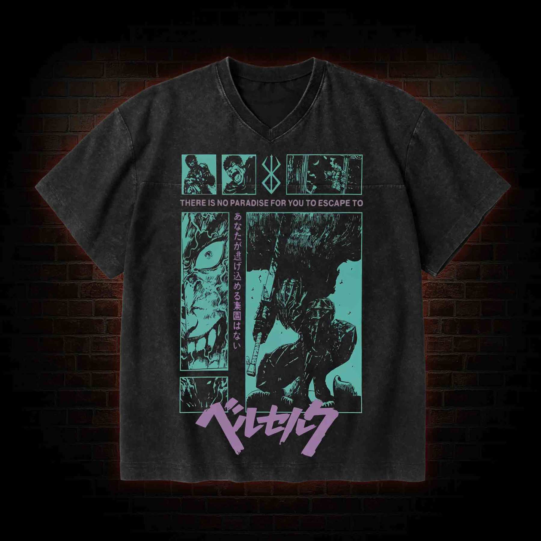 Struggler's Arm V-Neck Streetwear Washed T-shirt
