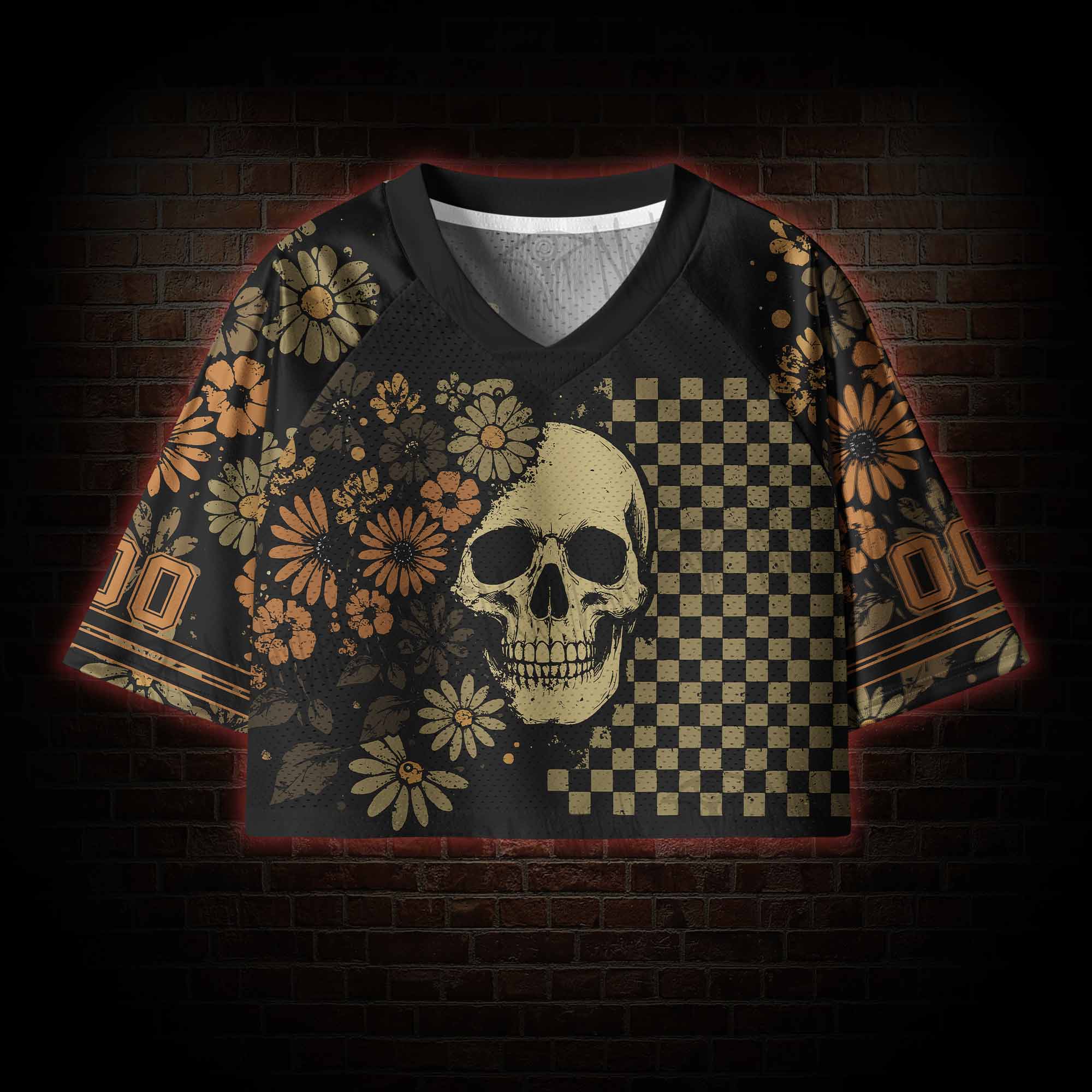 Floral Skull Women's Cropped Mesh Jersey