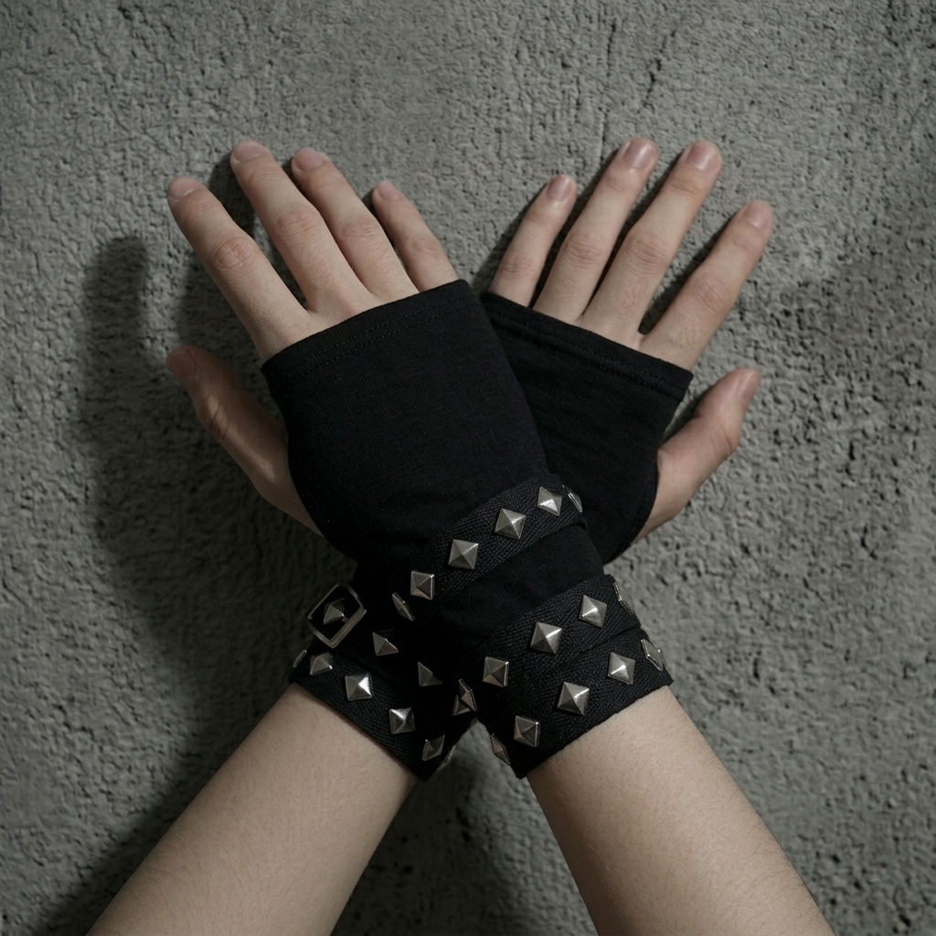 Studded Strappy Fingerless Gloves