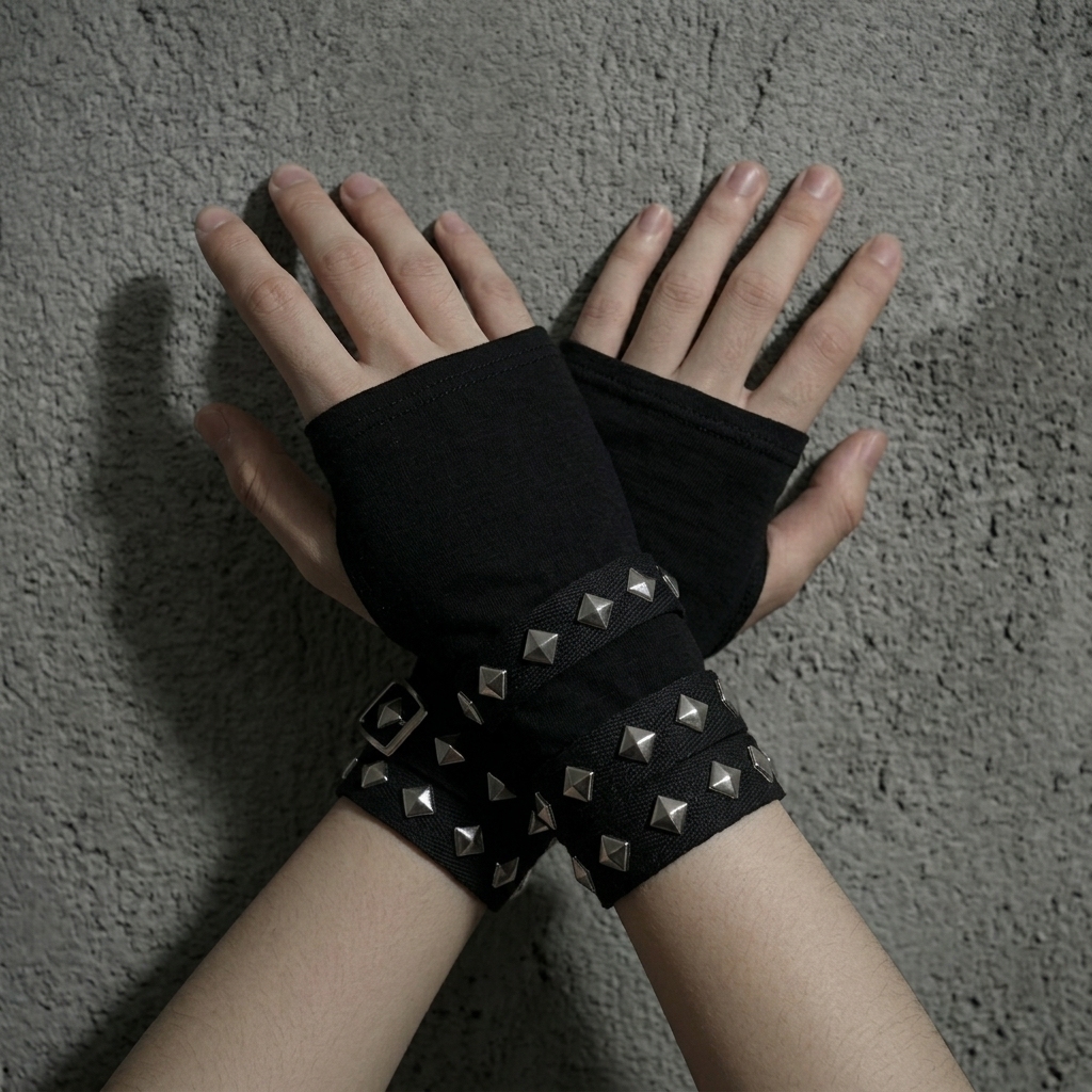 Studded Strappy Fingerless Gloves