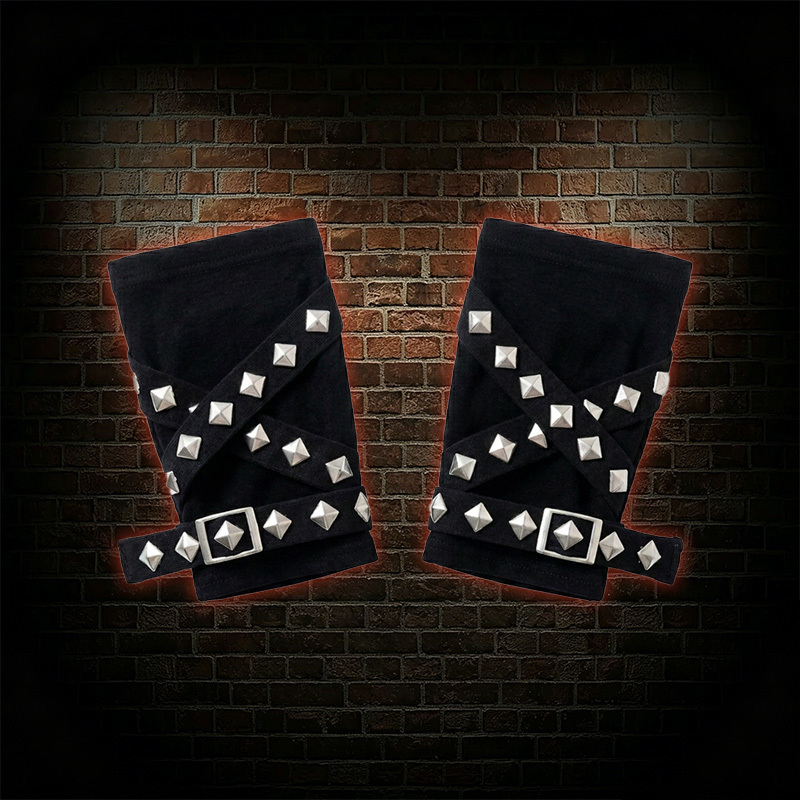 Studded Strappy Fingerless Gloves