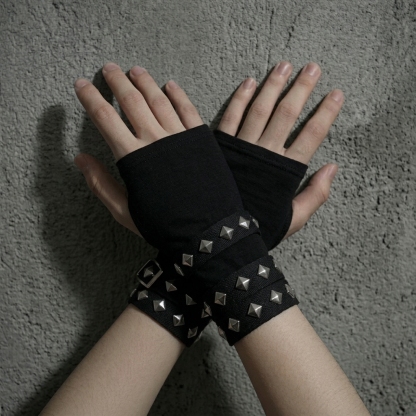 Studded Strappy Fingerless Gloves