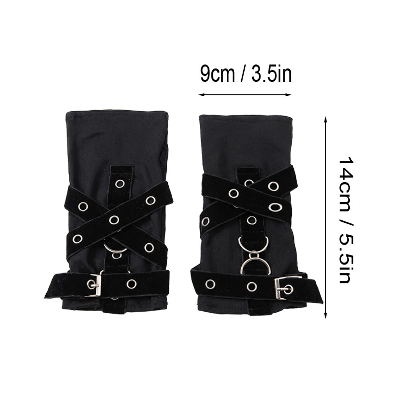 Metal Ring Strappy Fingerless Gloves