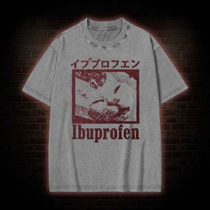 Ibuprofen Cat Meme Washed T-shirt