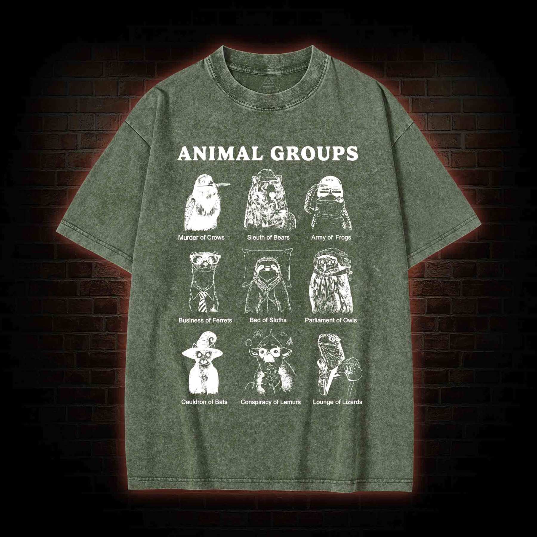 Animal Groups Washed T-shirt