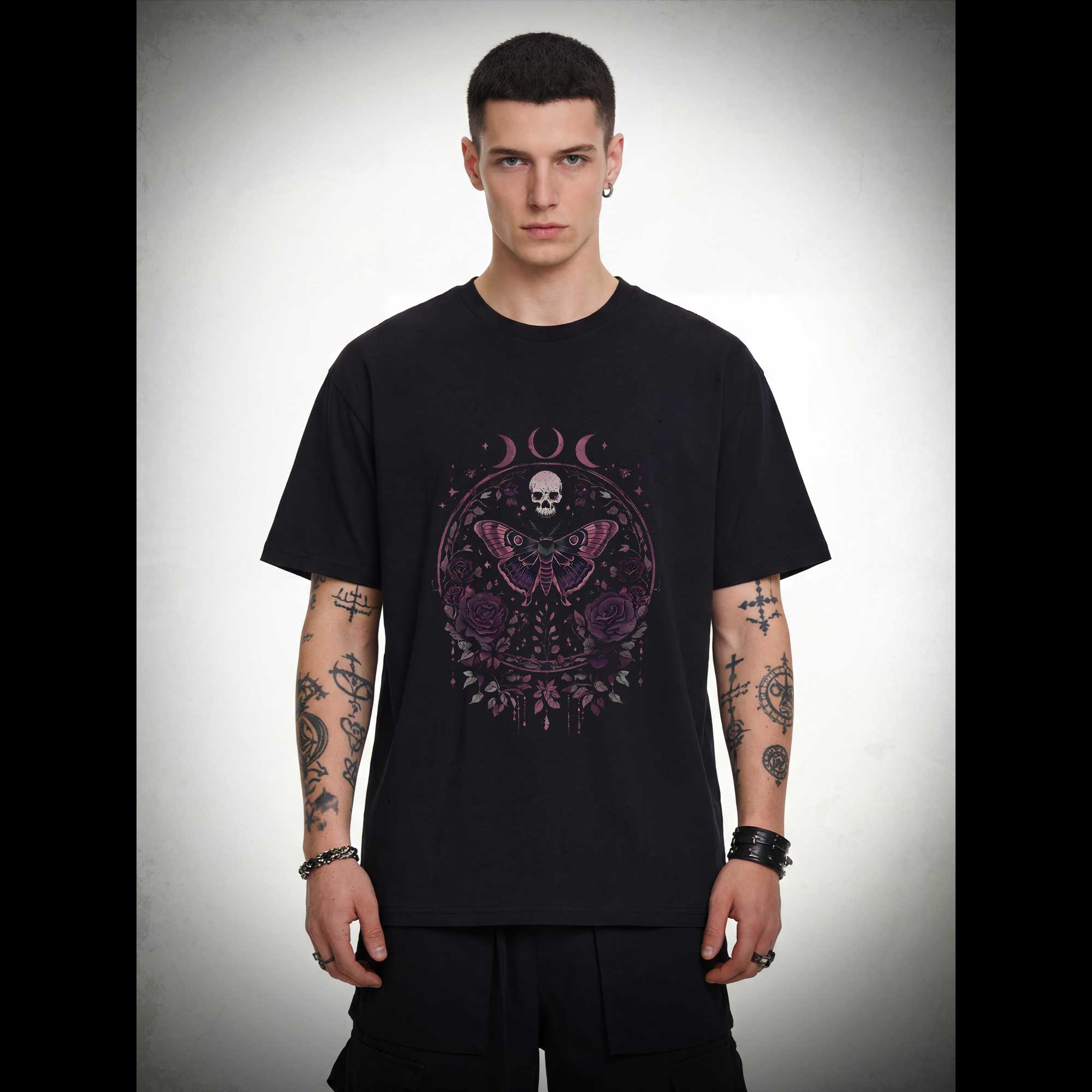 Floral Goth Moth T-shirt