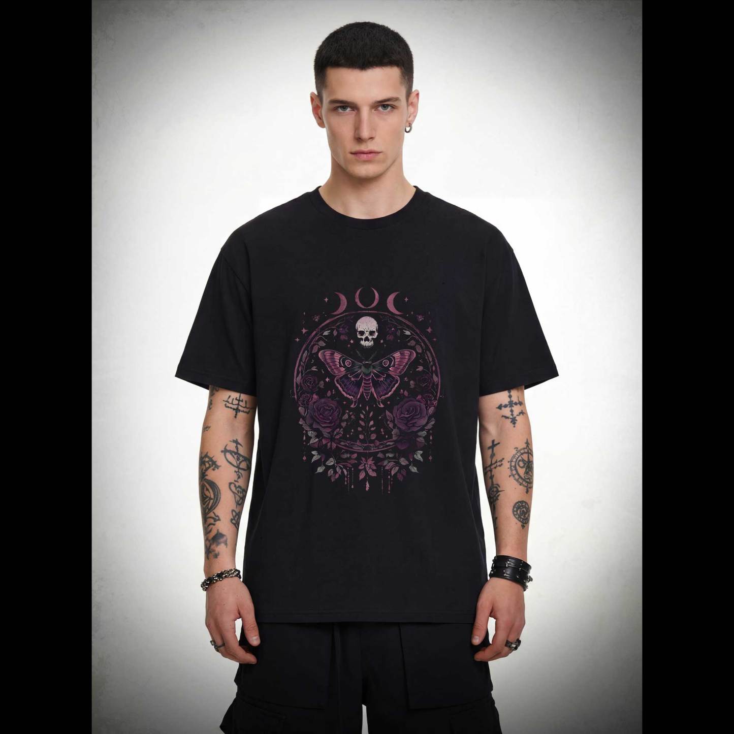 Floral Goth Moth T-shirt