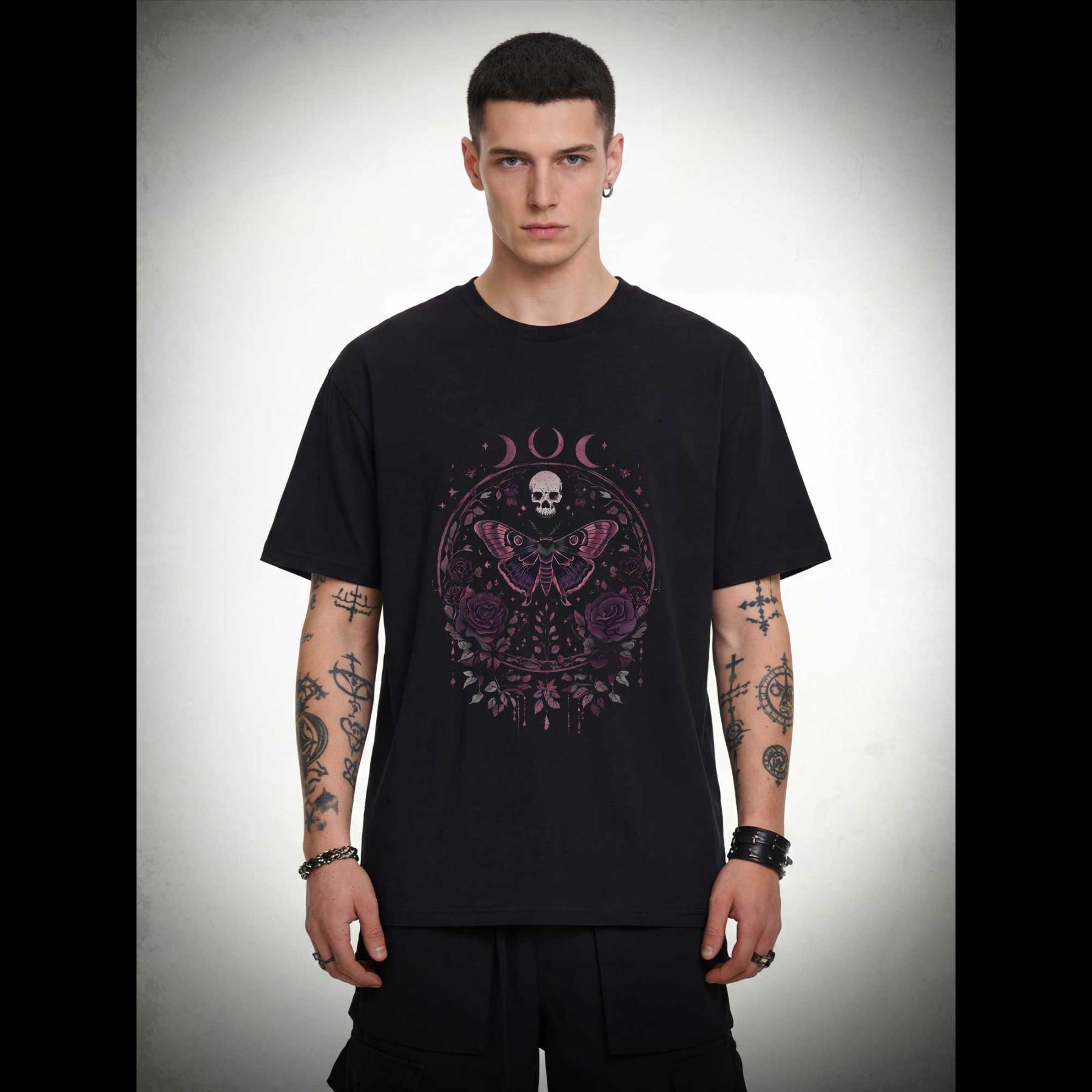 Floral Goth Moth T-shirt