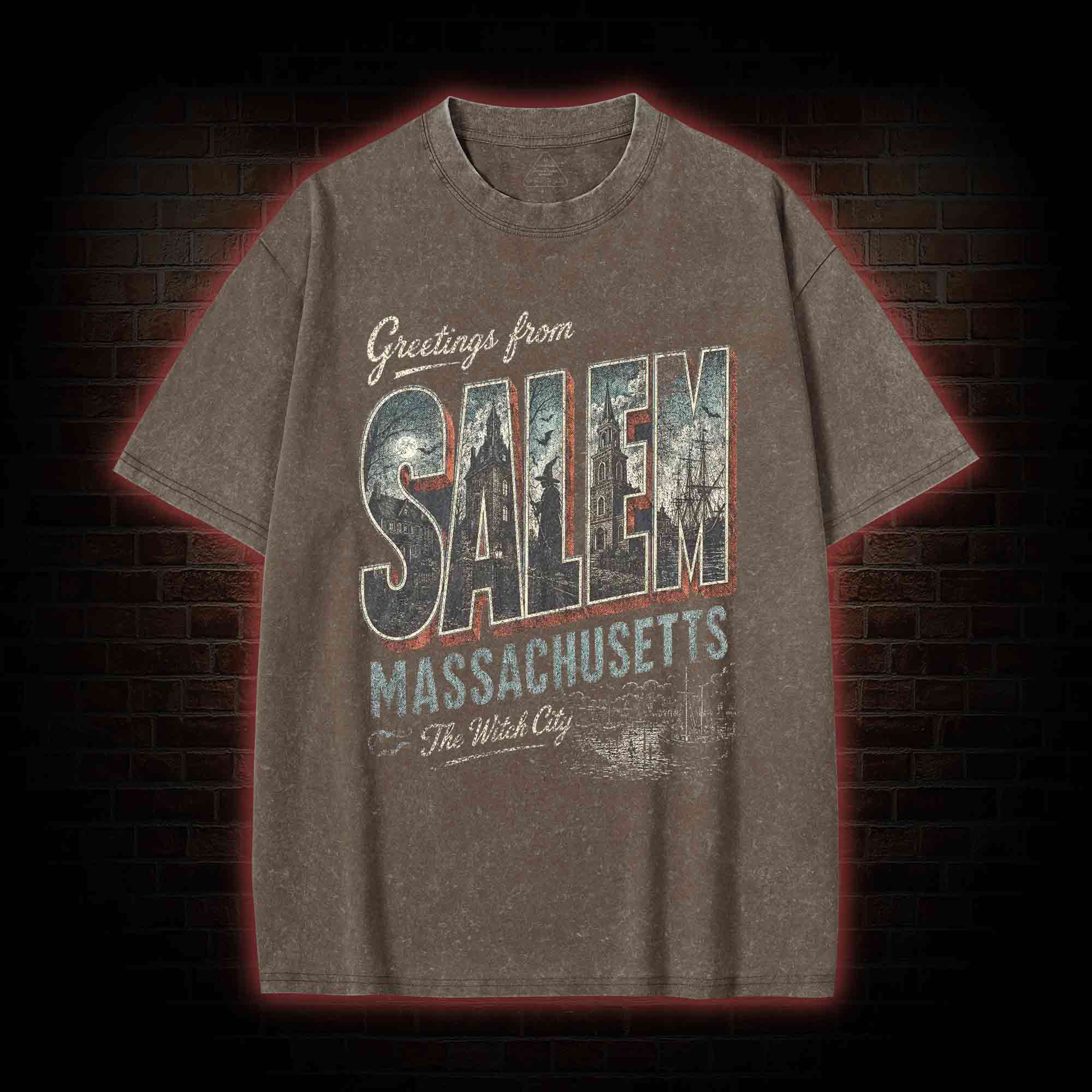 Greetings From Salem Salem Massachusetts Graphic Washed T-shirt