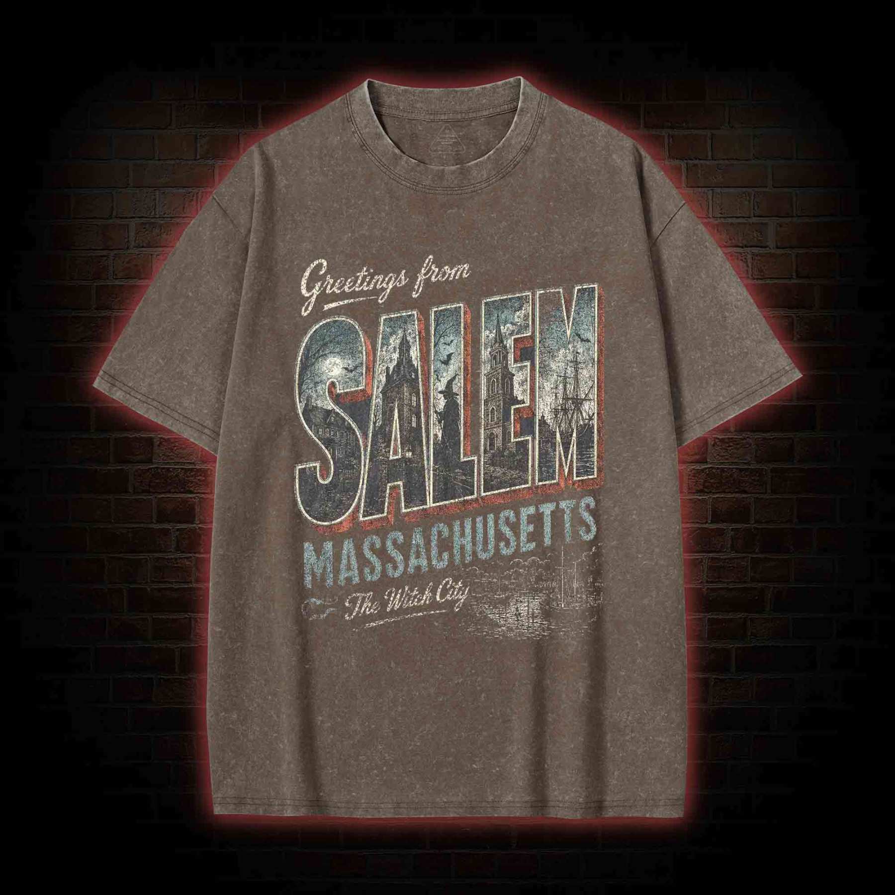 Greetings From Salem Salem Massachusetts Graphic Washed T-shirt