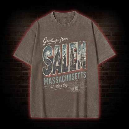 Greetings From Salem Salem Massachusetts Graphic Washed T-shirt
