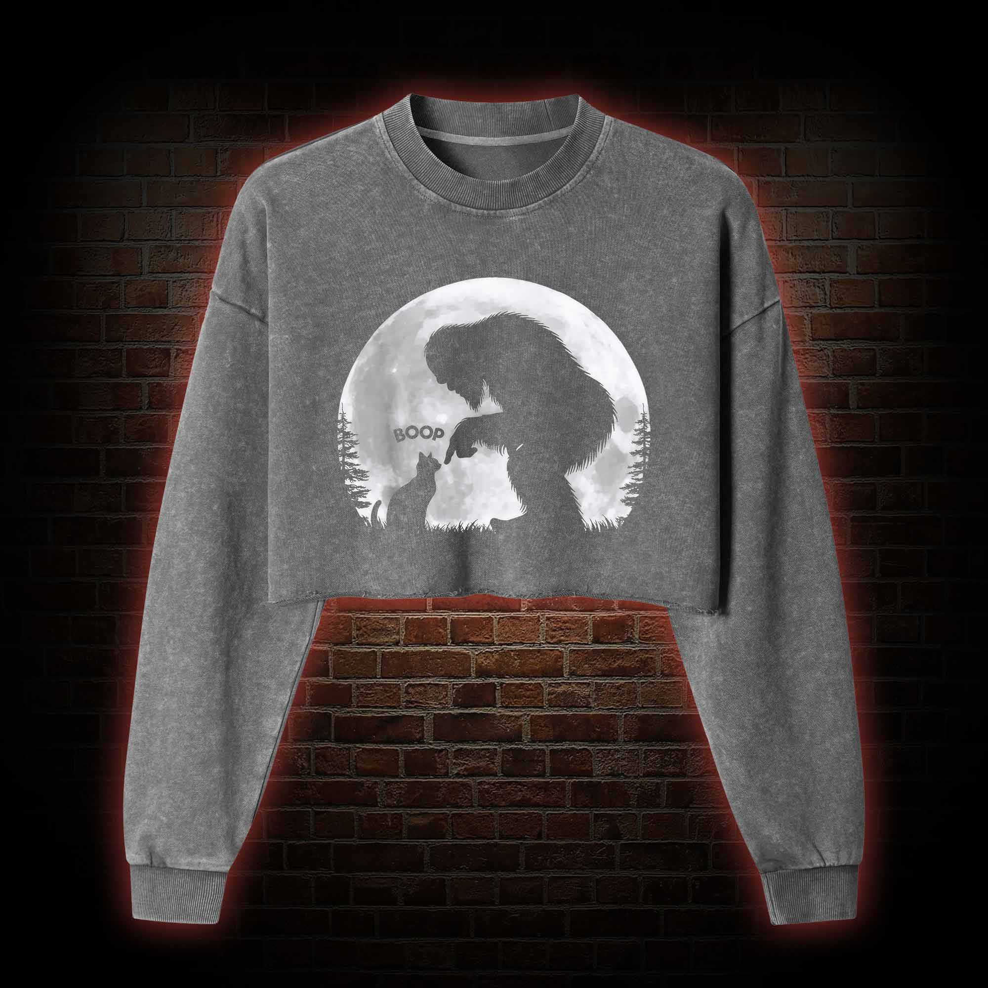 Hand Boop Nose Washed Cropped Sweatshirts