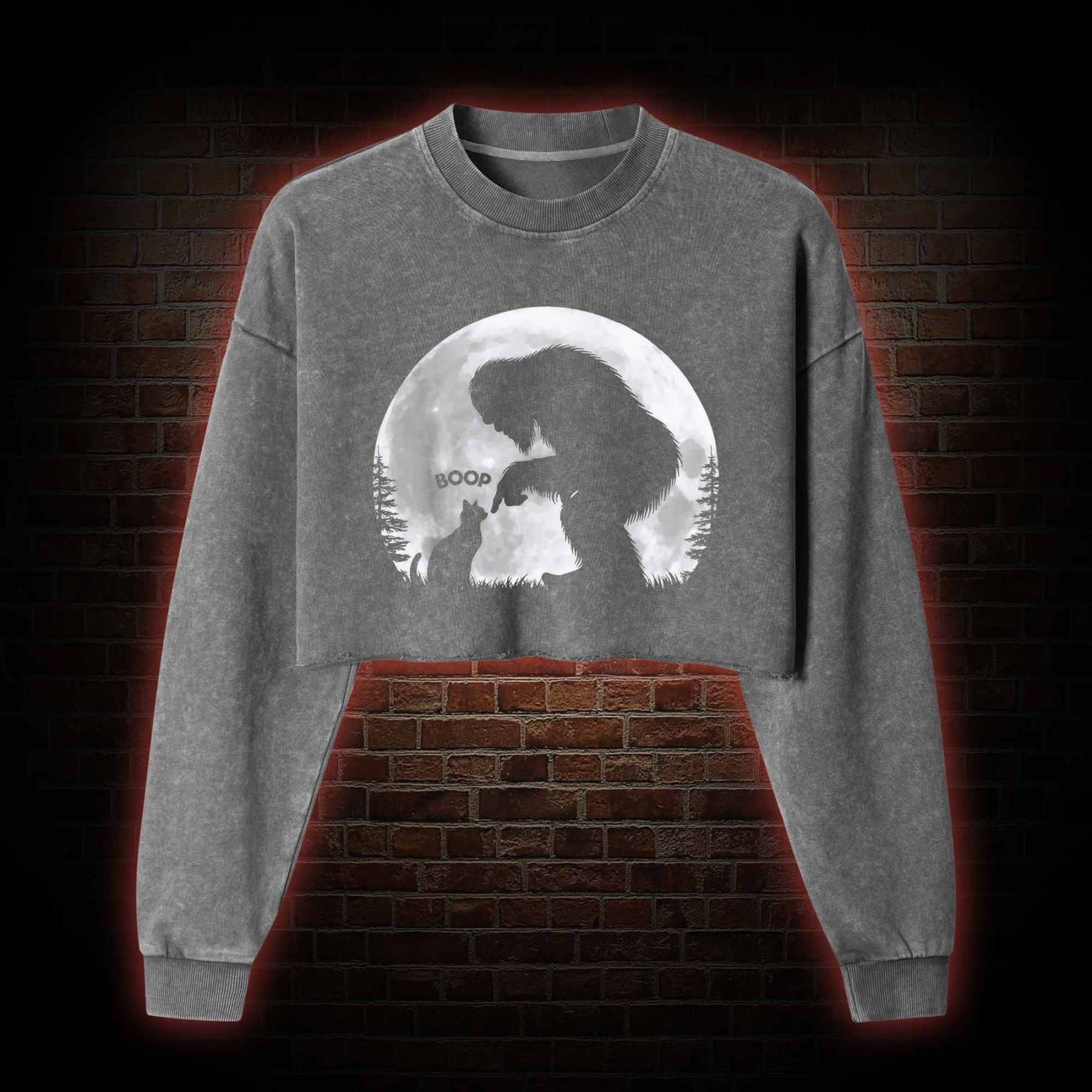Hand Boop Nose Washed Cropped Sweatshirts