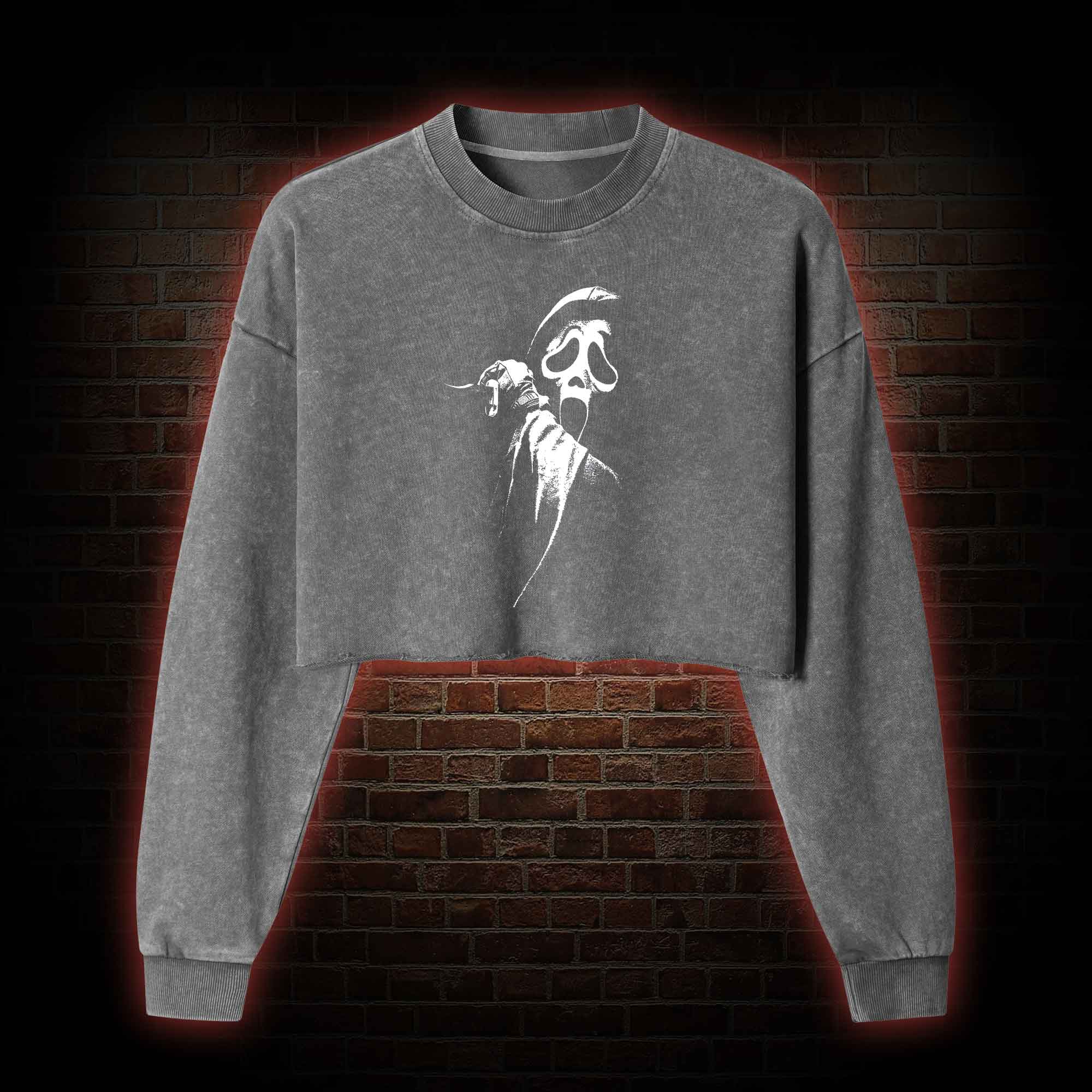 What's Your Favorite Scary Movie Washed Cropped Sweatshirts