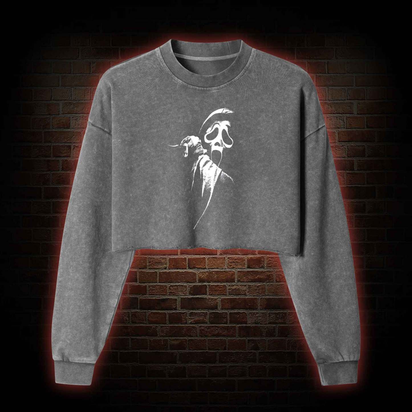 What's Your Favorite Scary Movie Washed Cropped Sweatshirts