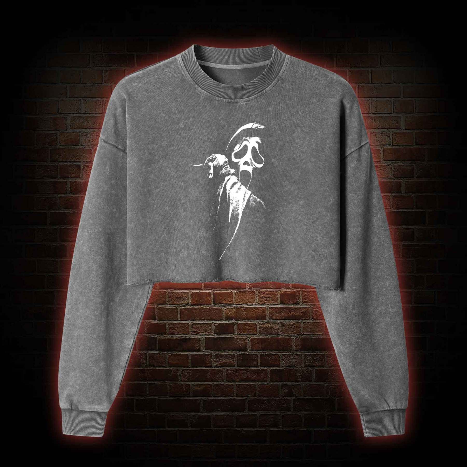 What's Your Favorite Scary Movie Washed Cropped Sweatshirts