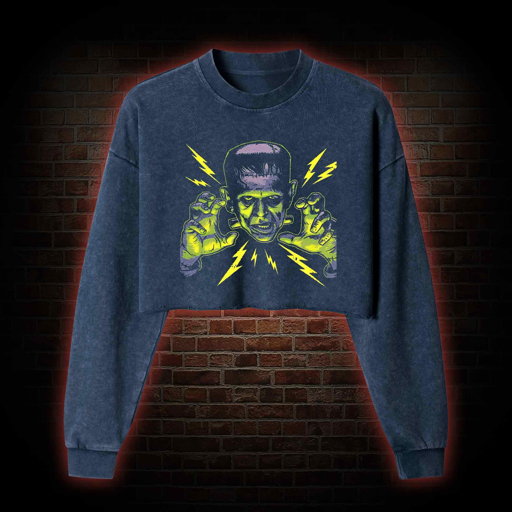 It's Alive It's Alive Washed Cropped Sweatshirts