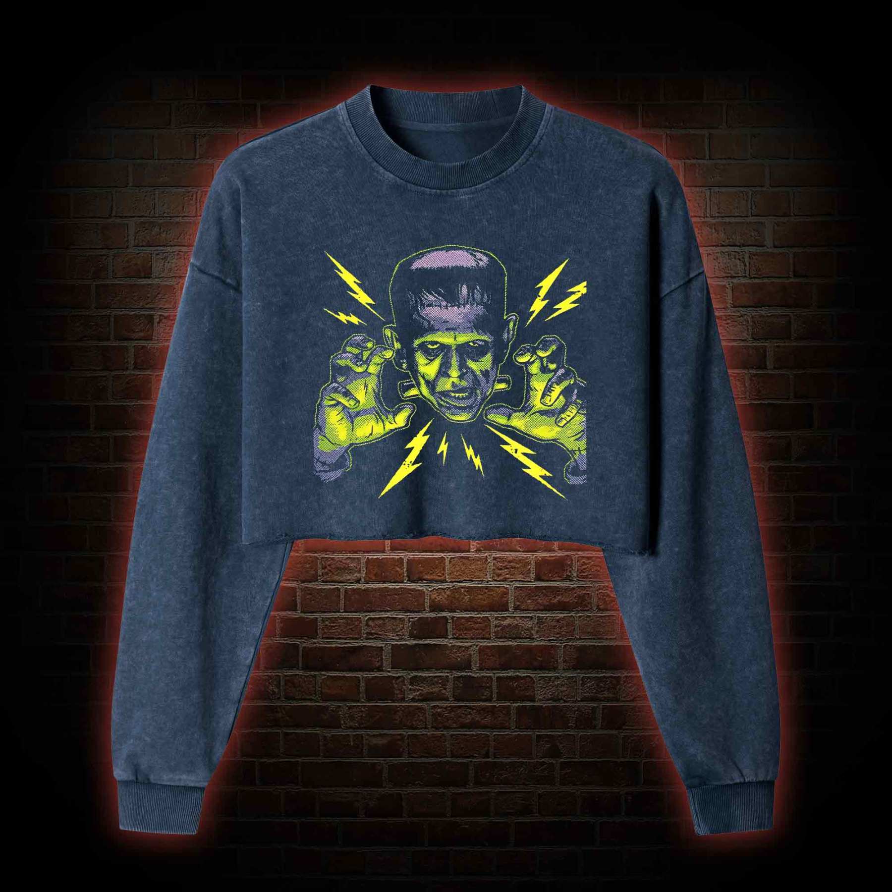 It's Alive It's Alive Washed Cropped Sweatshirts