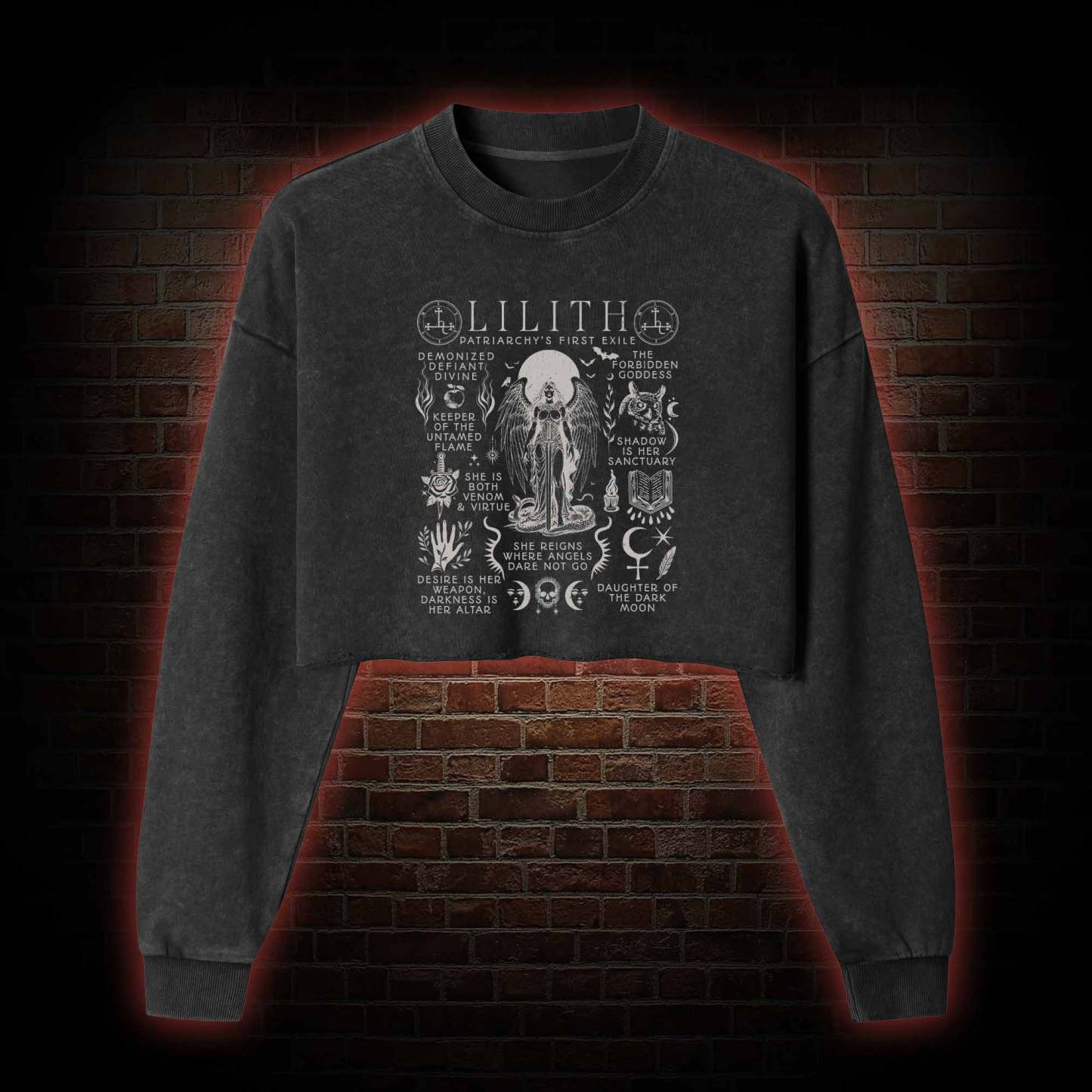 Lilith Feminist Washed Cropped Sweatshirts