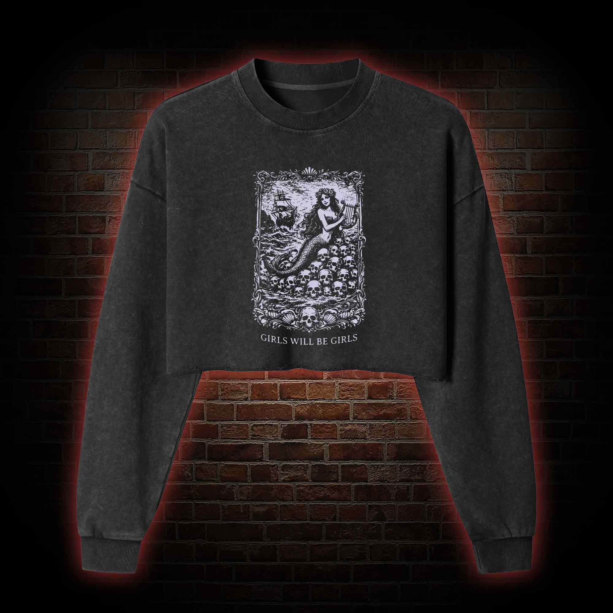 Girls will be Girls Greek mythology Washed Cropped Sweatshirts