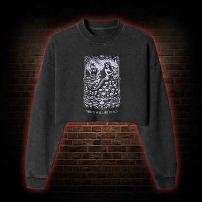 Girls will be Girls Greek mythology Washed Cropped Sweatshirts