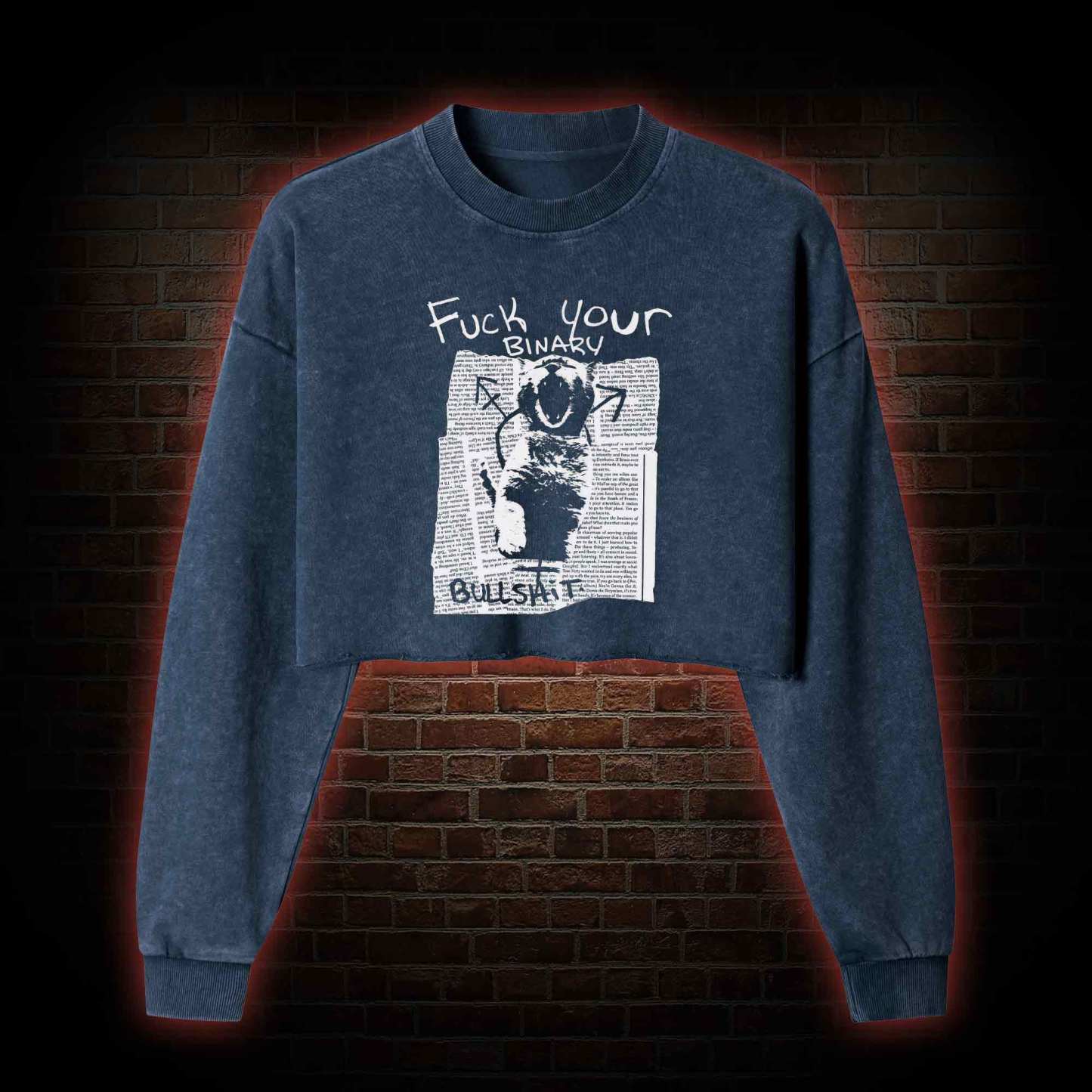 Fuck Your Binary Washed Cropped Sweatshirts