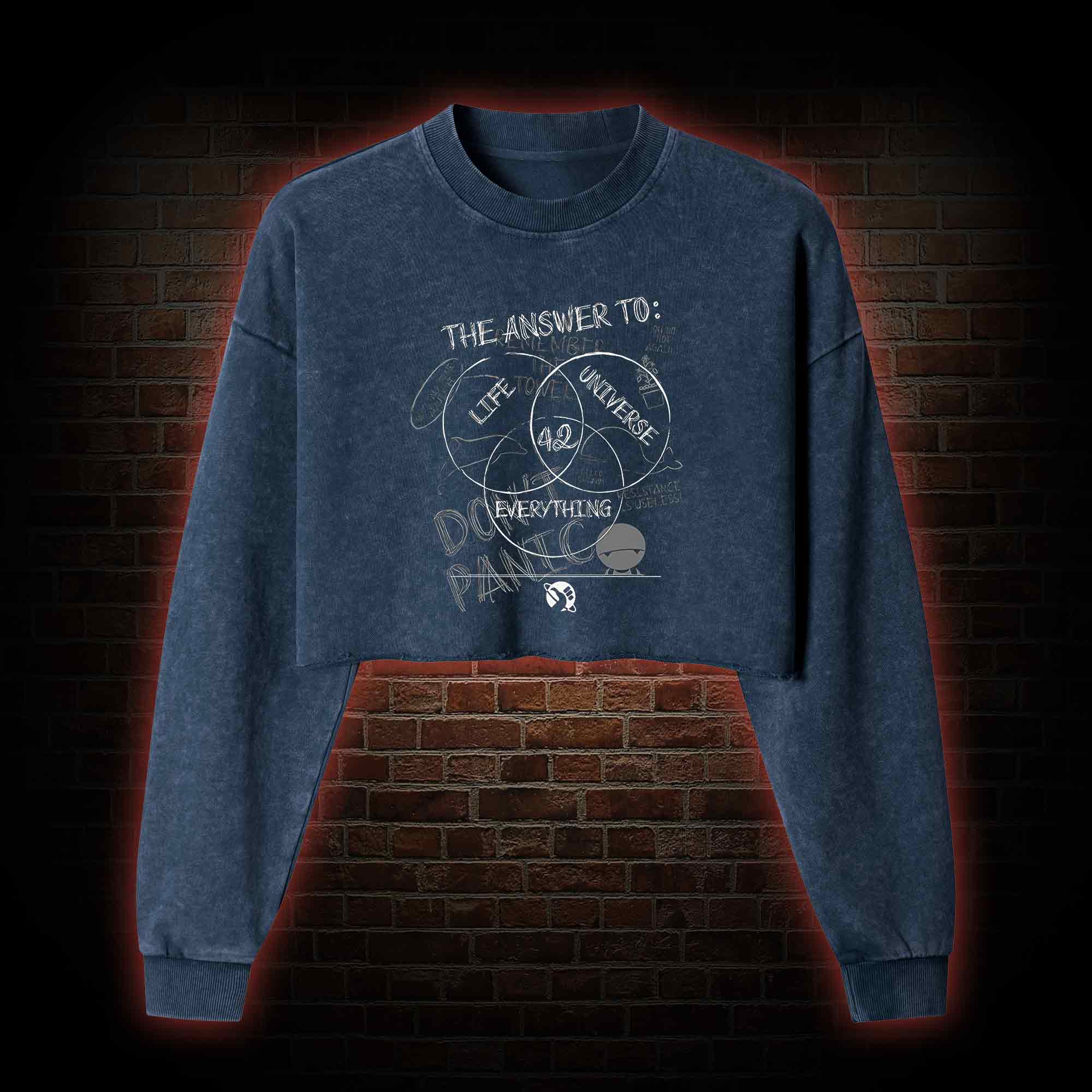 Life Universe Everything Washed Cropped Sweatshirts