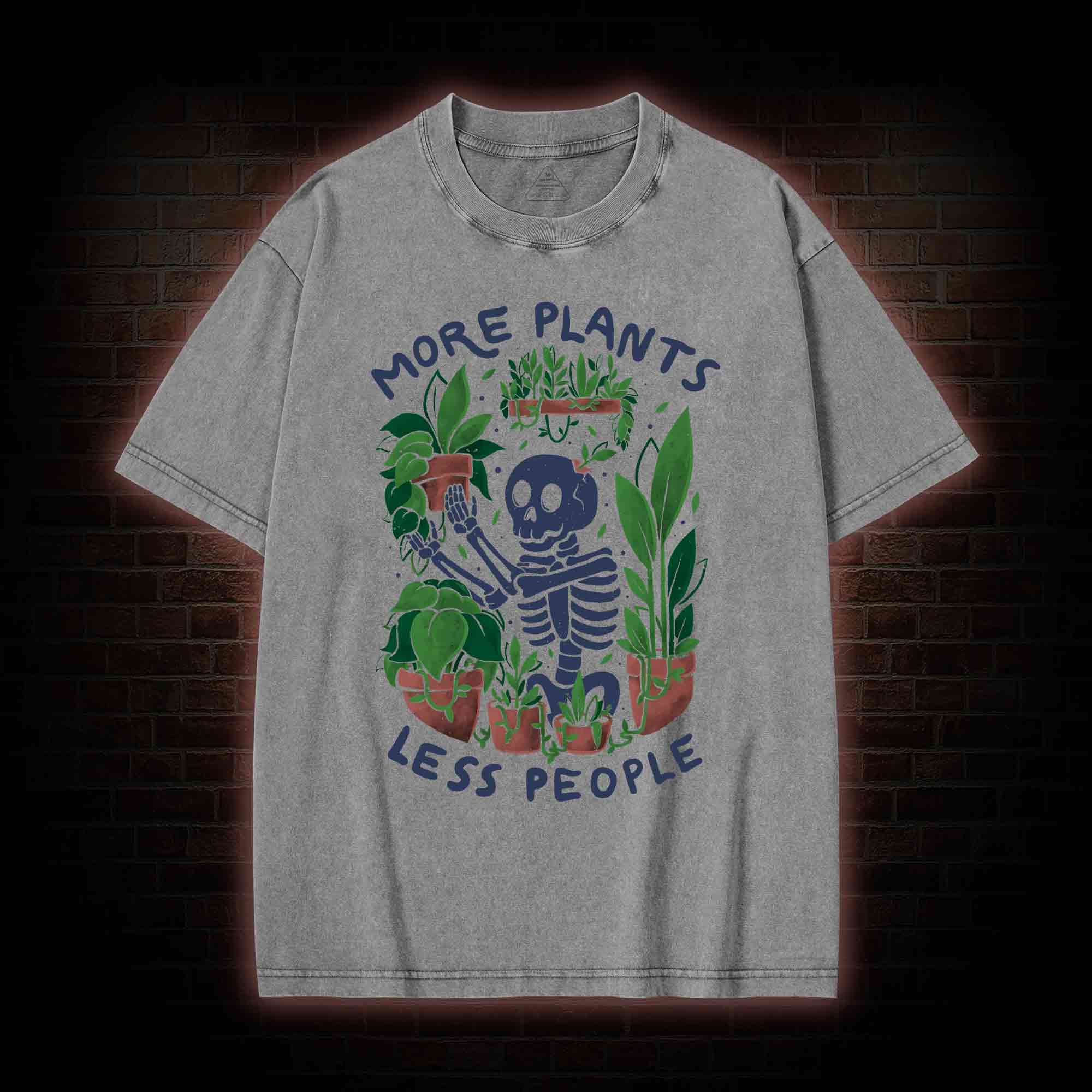 More Plants Less People Washed T-shirt