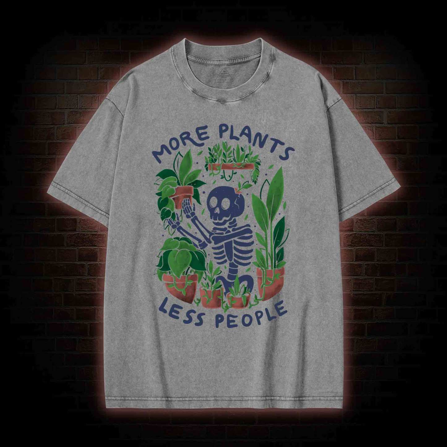 More Plants Less People Washed T-shirt